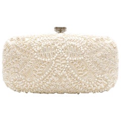 Oscar De La Renta Cream Lace Embellished Clutch Bag