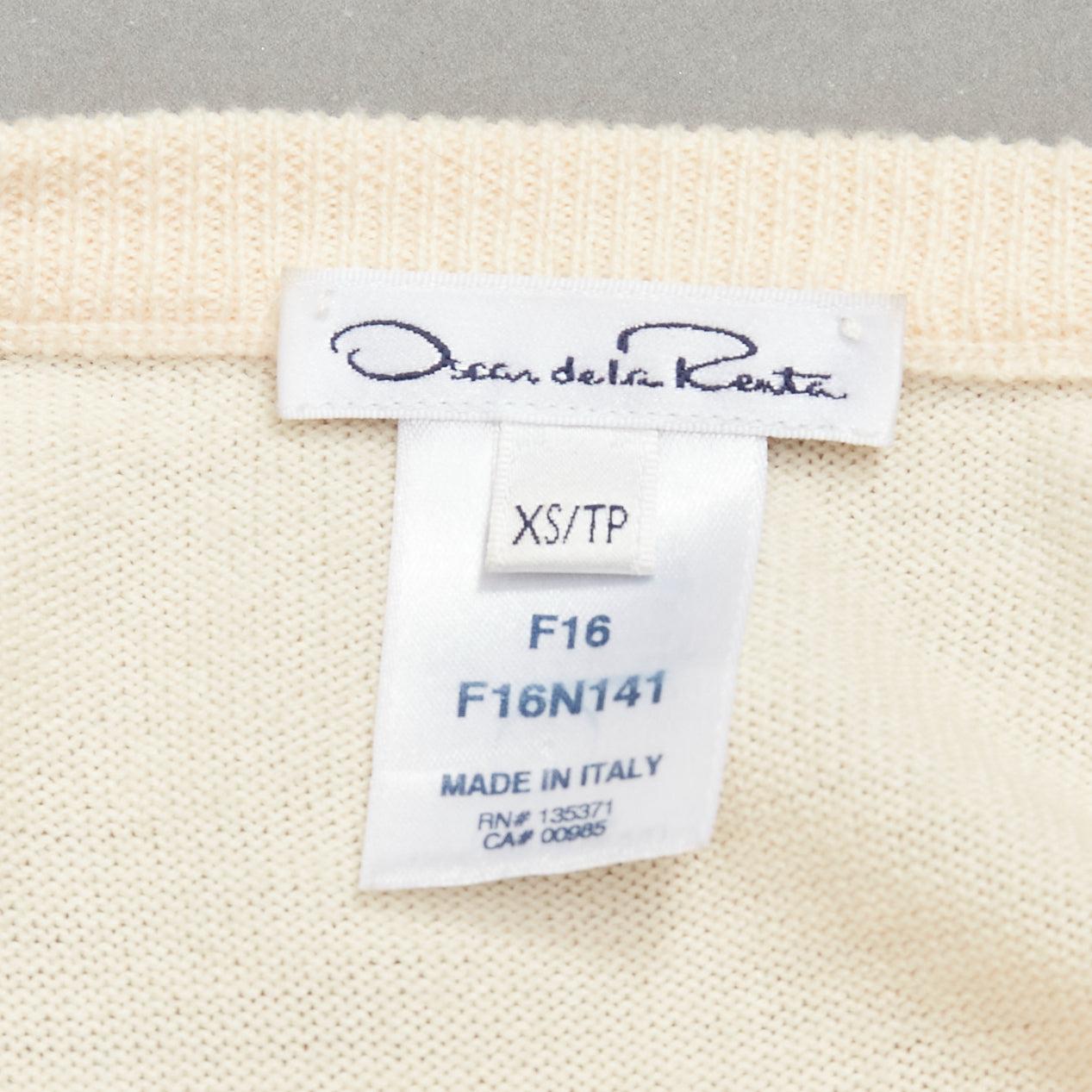 OSCAR DE LA RENTA cream lace flare sleeve chiffon insert hi low hem sweater XS For Sale 5