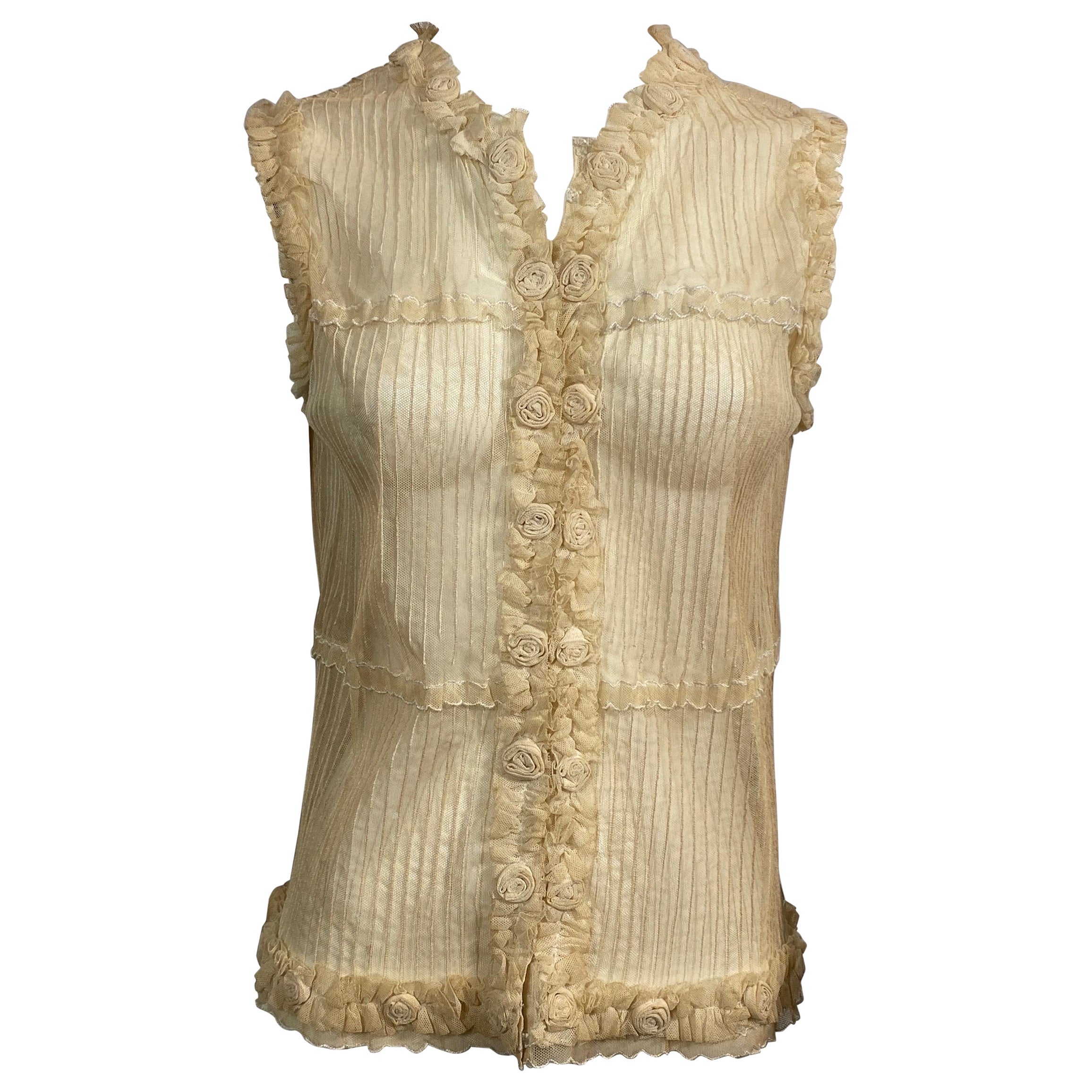 Oscar De La Renta Top sin mangas de malla transparente color crema-Talla 8