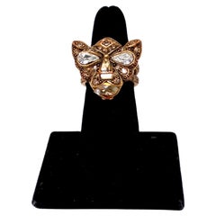 Oscar De La Renta Crystal & Brass Panther Ring