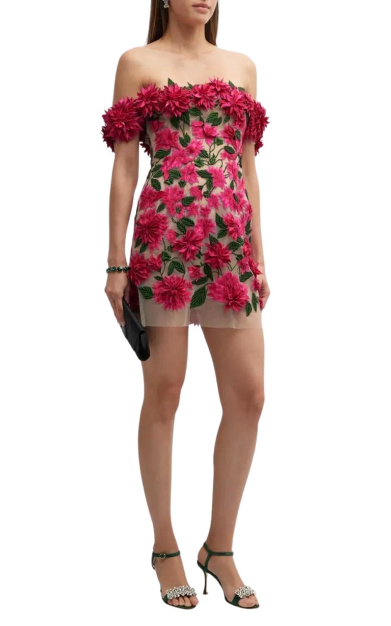 Oscar de la Renta Dahlia Floral-appliqu Mini Dress Size US 6 For Sale at 1stDibs Oscar de la Renta Dahlia Floral-appliqu Mini Dress Size US 6 For Sale at 1stDibs