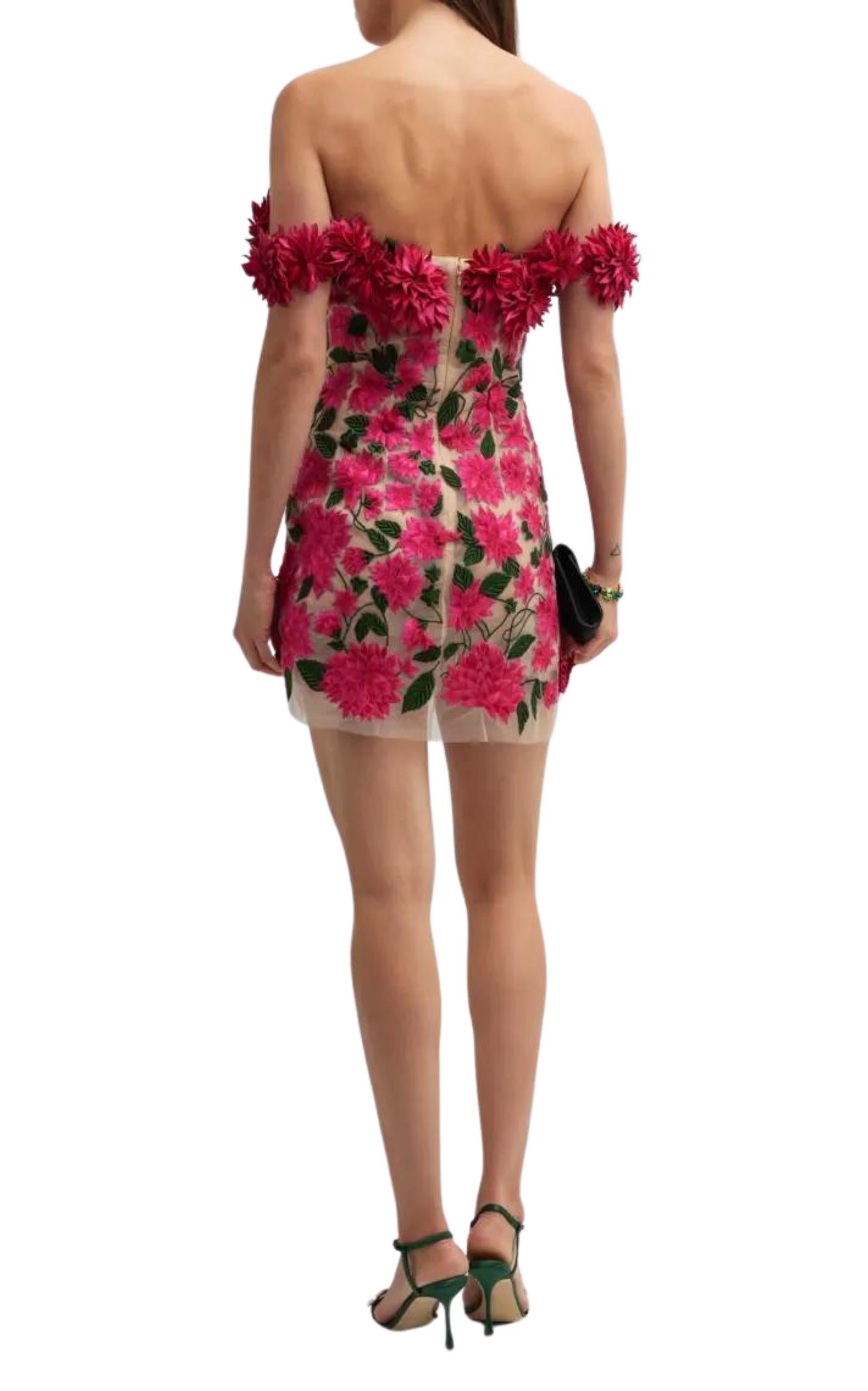 Oscar De La Renta Minivestido con aplique floral Dahlia Talla US 6 Rojo en venta