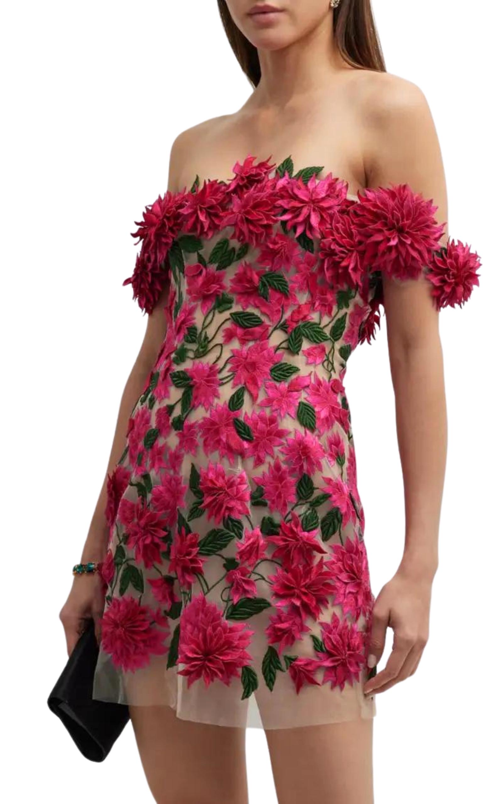 Oscar De La Renta Minivestido con aplique floral Dahlia Talla US 6 en Nuevo estado para la venta en Brossard, QC