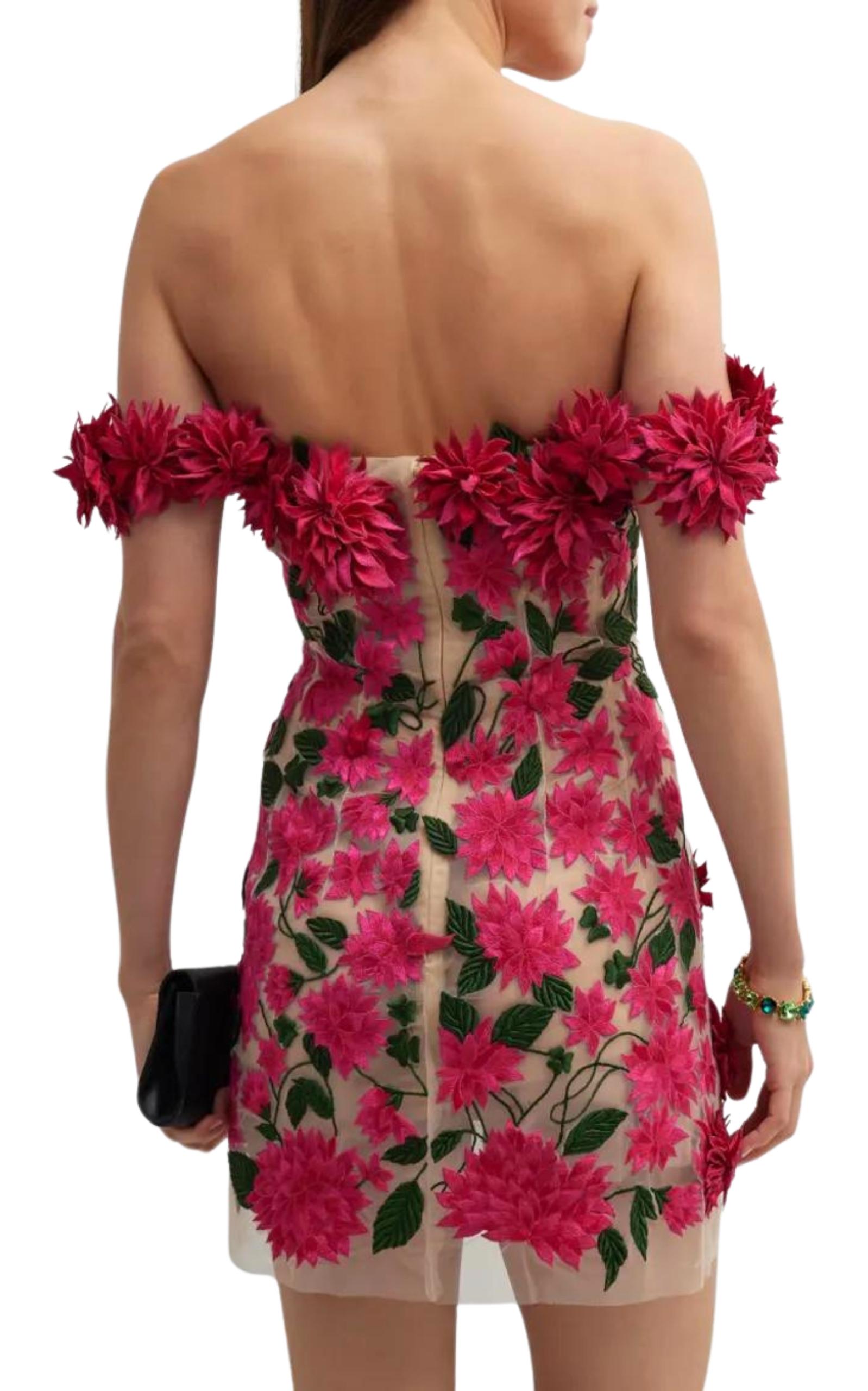 De las mujeres Oscar De La Renta Minivestido con aplique floral Dahlia Talla US 6 en venta