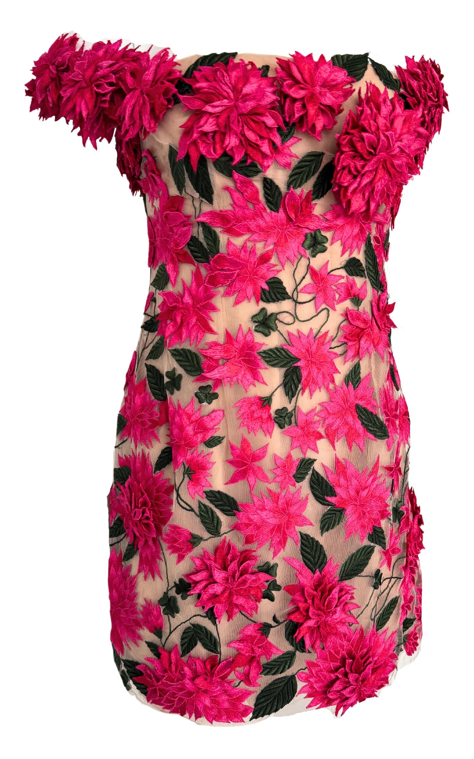 Oscar De La Renta Minivestido con aplique floral Dahlia Talla US 6 en venta 2