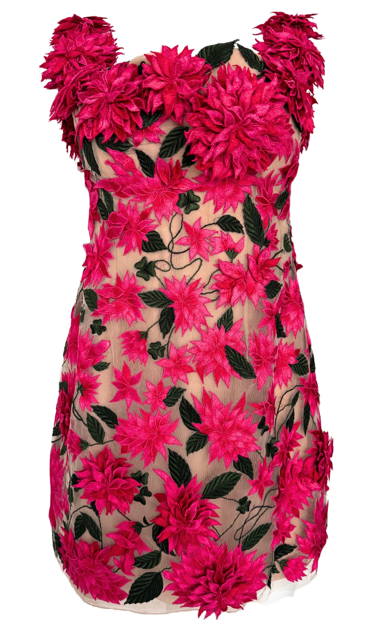 Oscar De La Renta Minivestido con aplique floral Dahlia Talla US 6 en venta 3