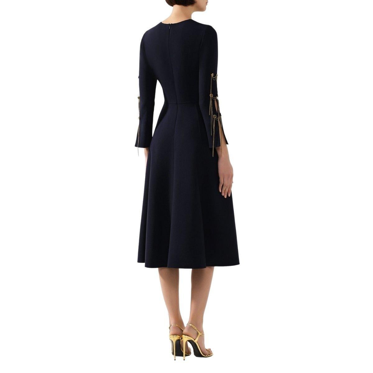 Black Oscar de la Renta Dark Blue Wool-blend Midi Dress size US 16