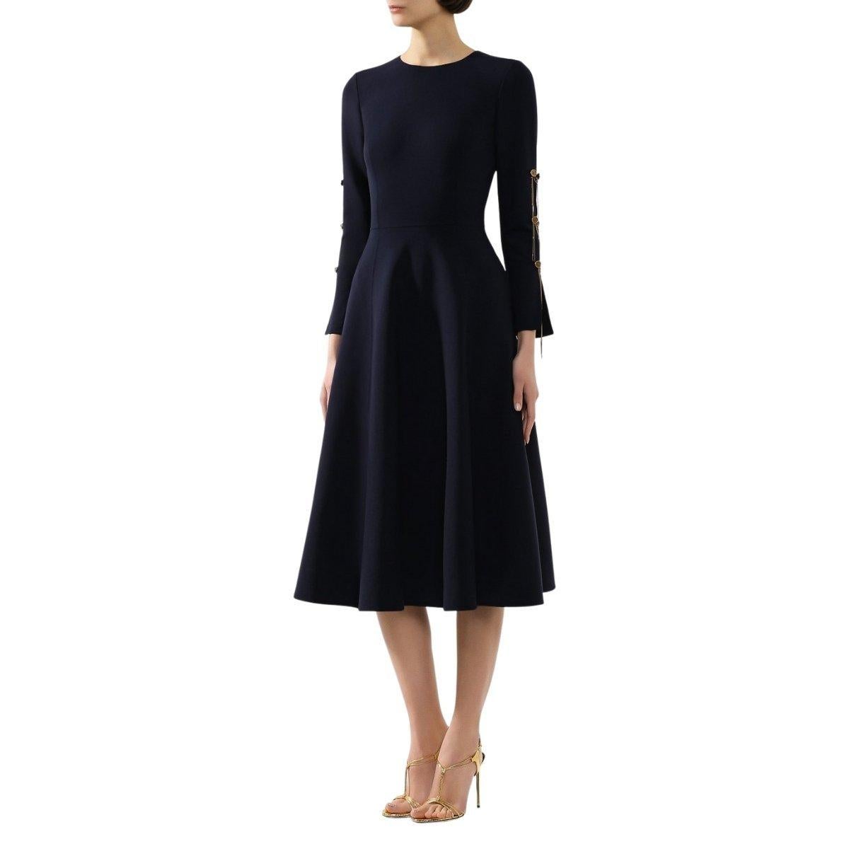 Oscar de la Renta Dark Blue Wool-blend Midi Dress size US 16 In New Condition In Brossard, QC