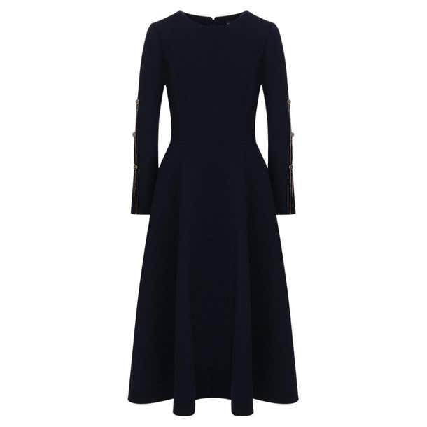 Oscar de la Renta Dark Blue Wool-blend Midi Dress For Sale at 1stDibs ...