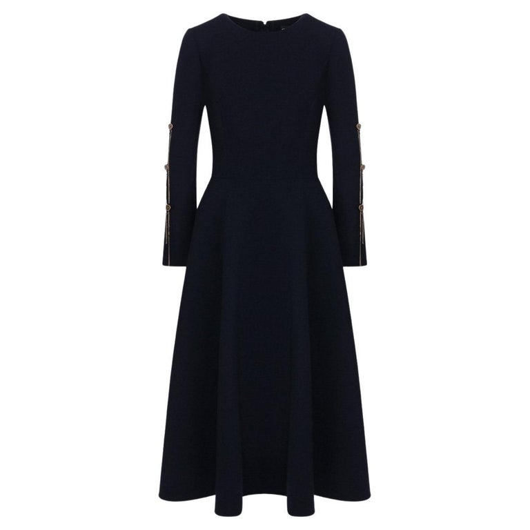 Oscar de la Renta Dark Blue Wool-blend Midi Dress For Sale at 1stDibs