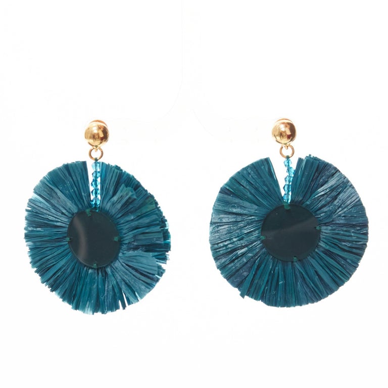 Boucles D'oreilles Oscar De La Renta - Cristaux Bleus Et Verts Sur Plaqué Or