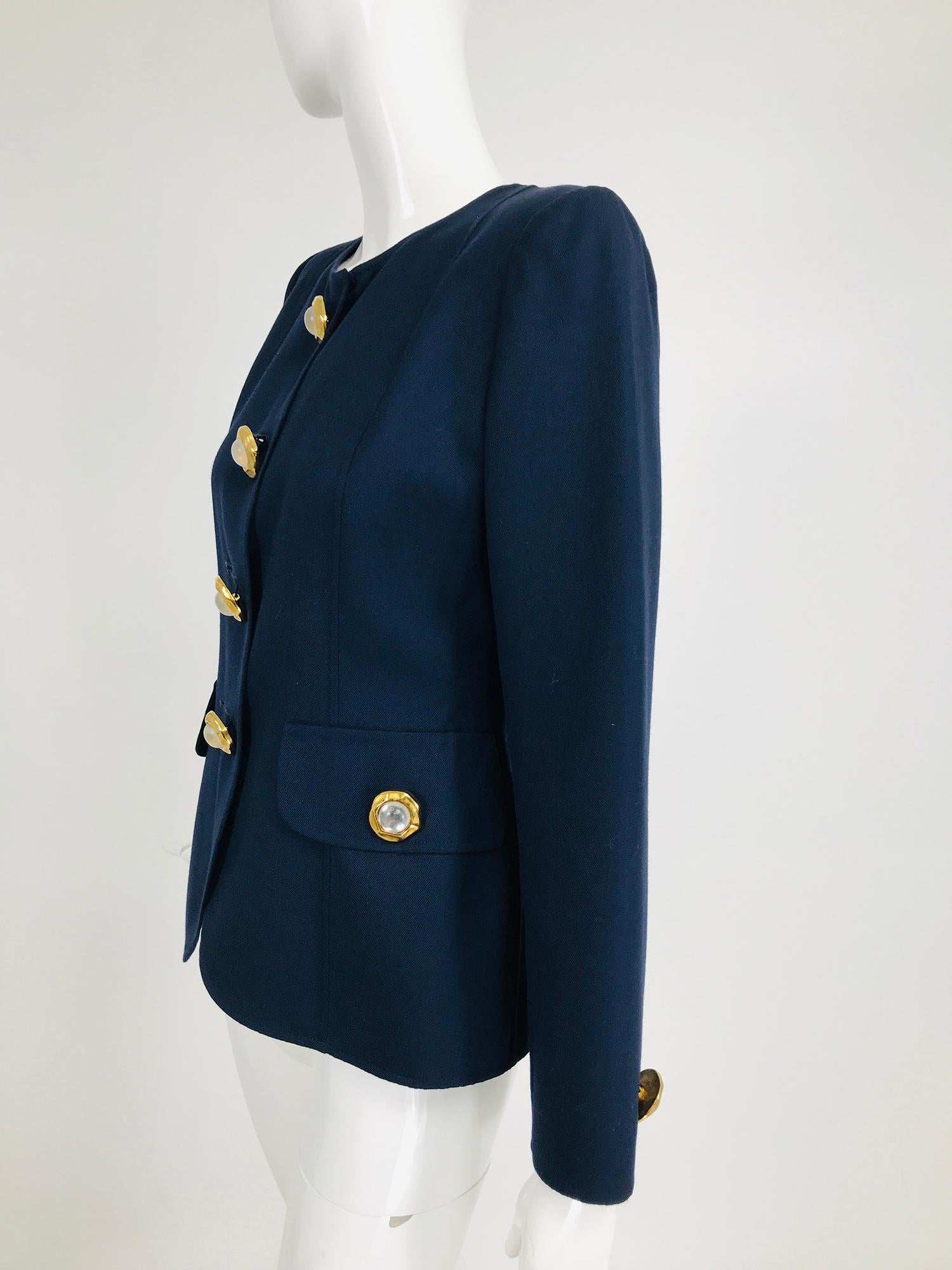 Oscar de la Renta Dark Navy Double Face Wool Twill Jacket with Amazing Buttons  3