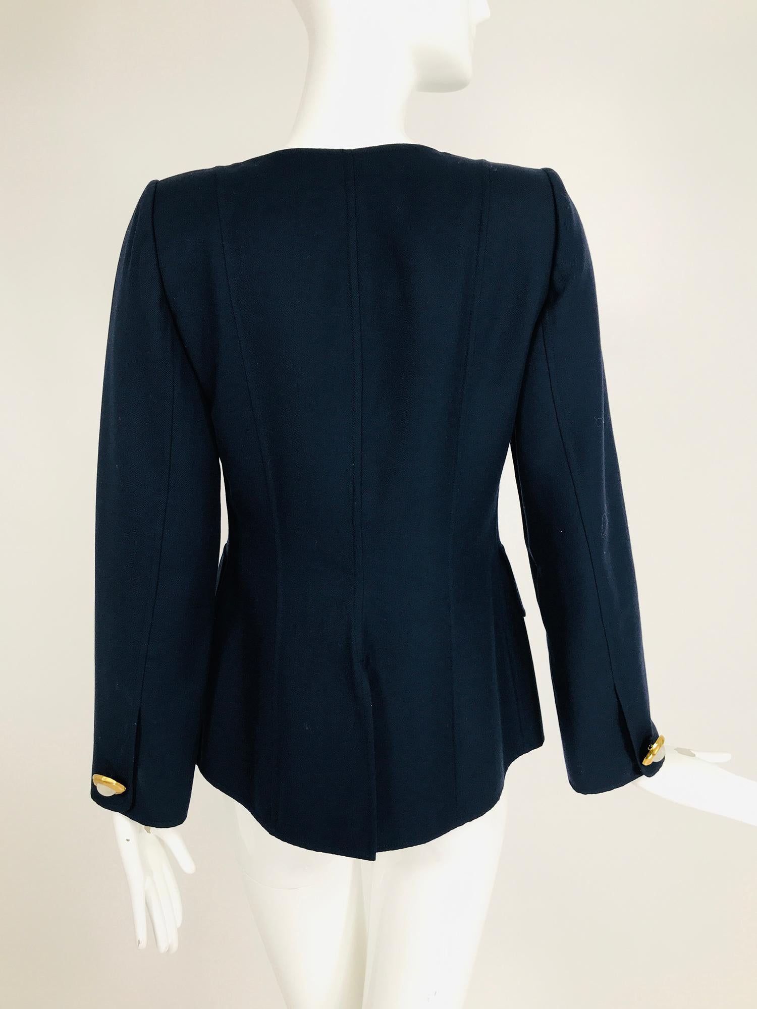 Oscar de la Renta Dark Navy Double Face Wool Twill Jacket with Amazing Buttons  In Good Condition In West Palm Beach, FL