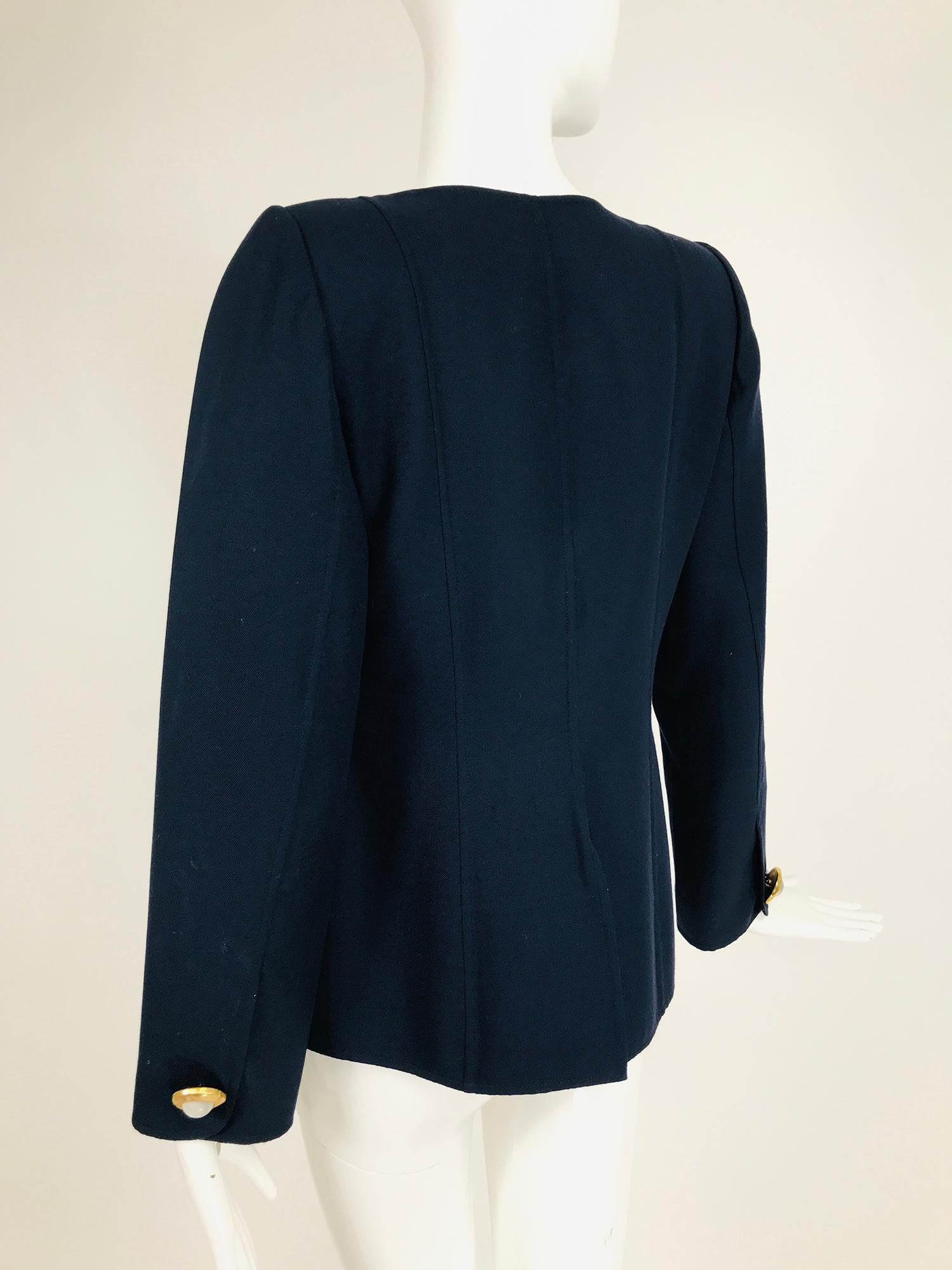 Women's Oscar de la Renta Dark Navy Double Face Wool Twill Jacket with Amazing Buttons 