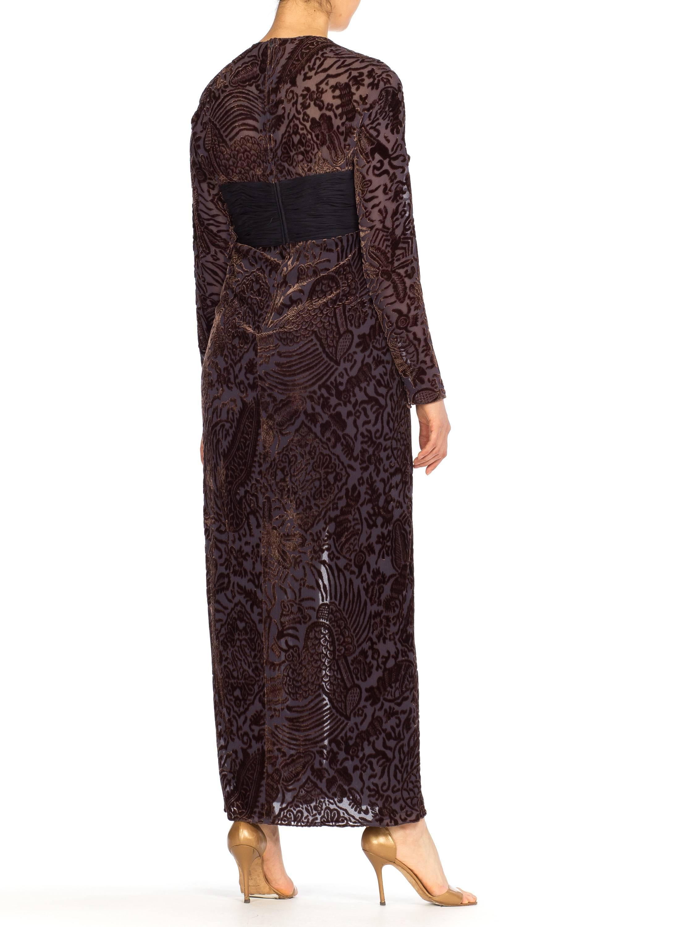 1970S OSCAR DE LA RENTA Silk Burnout Velvet & Draped Chiffon Gown With Sleeves For Sale 4