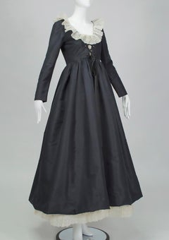 Oscar de la Renta Deep Navy Silk Demi-Couture Elizabethan Revival Gown - S, 1971