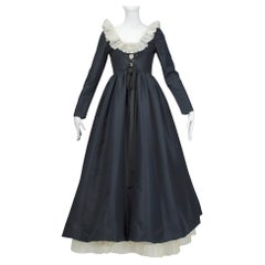 elizabethan bodice Oscar de la Renta Deep Navy Silk Demi-Couture Elizabethan Revival Gown - S, 1971
