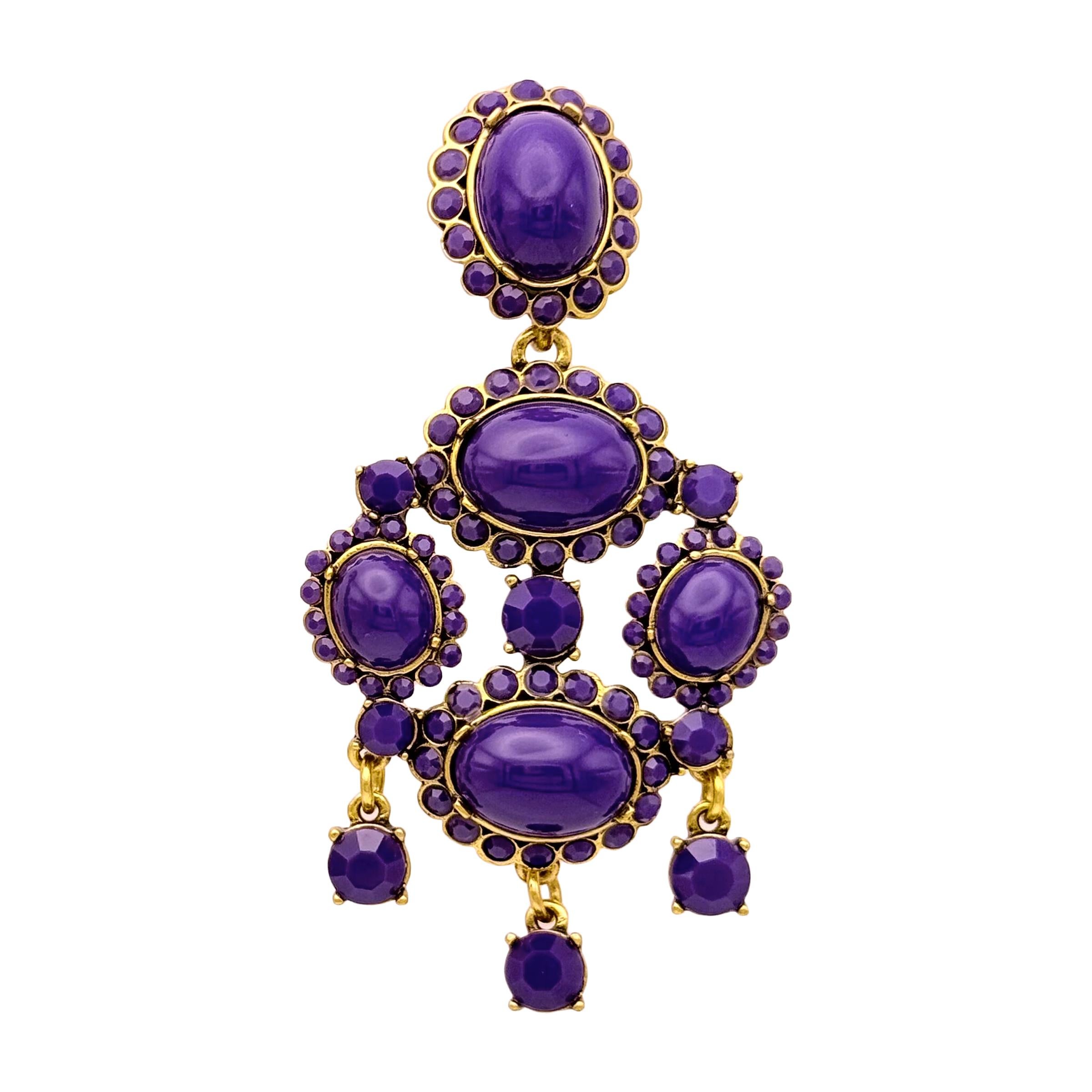 Oscar De La Renta Pendientes de clip de araña en metal de resina de color morado oscuro y oro envejecido en Nuevo estado para la venta en Santa Monica, CA