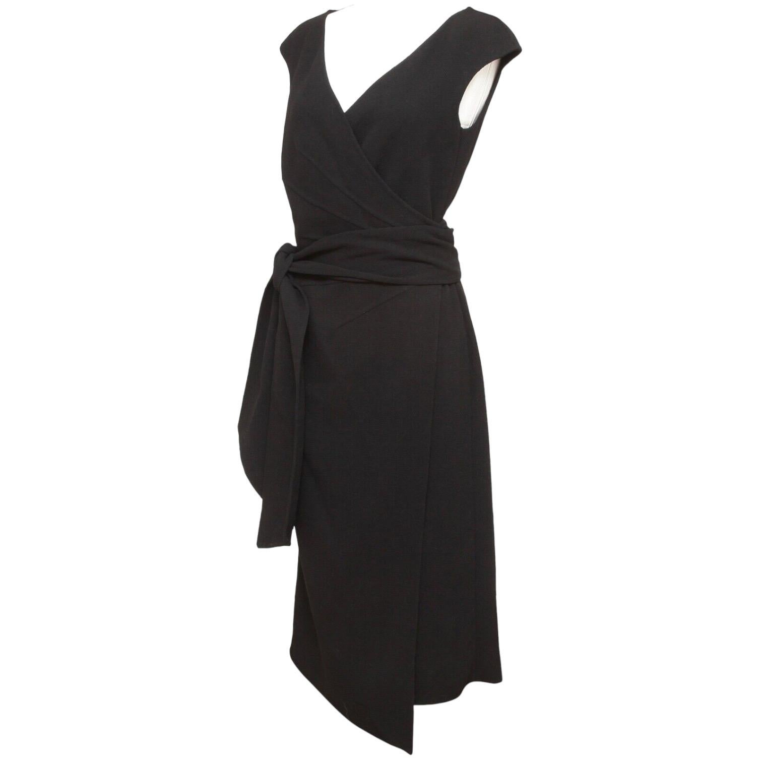 OSCAR DE LA RENTA Dress Black Sleeveless Wrap Knit Sz 8 NWT $2190 For Sale 1