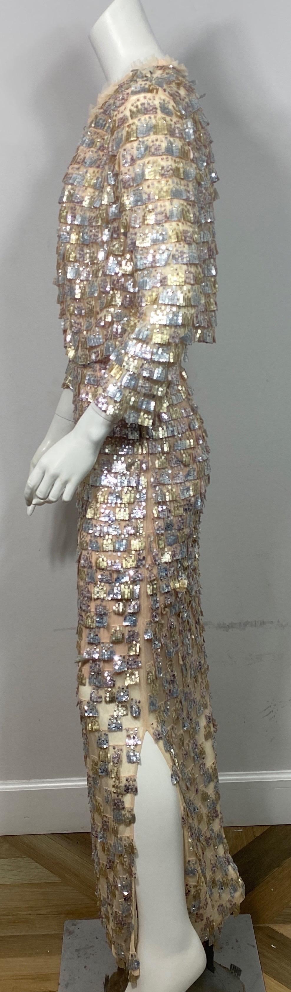 Oscar de la Renta Early 2000’s Nude and Metallic Gown with Jacket-Size 4 6