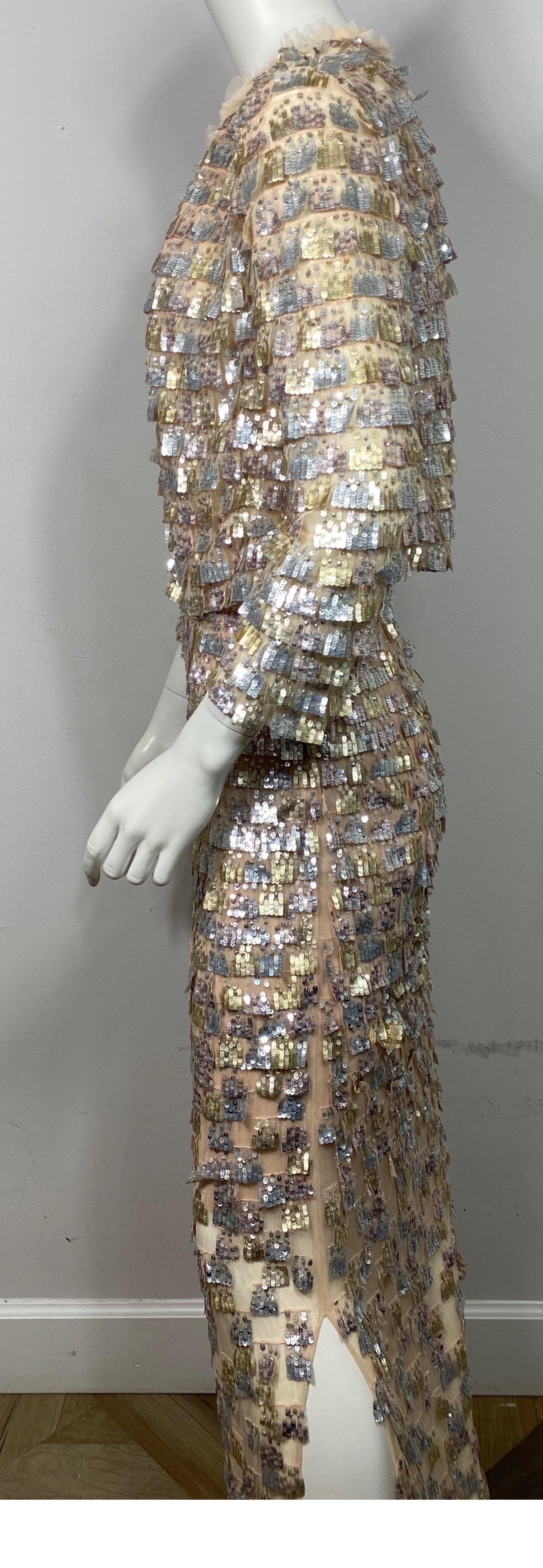 Oscar de la Renta Early 2000’s Nude and Metallic Gown with Jacket-Size 4 7