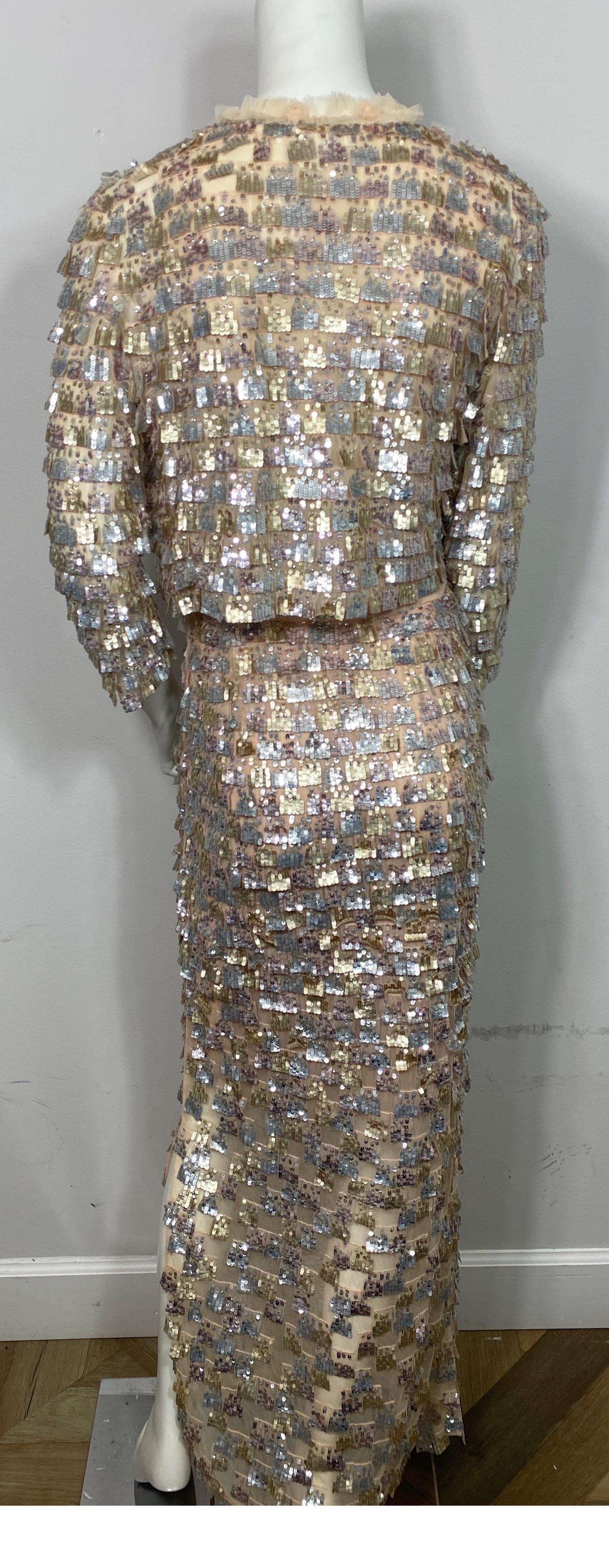 Oscar de la Renta Early 2000’s Nude and Metallic Gown with Jacket-Size 4 8