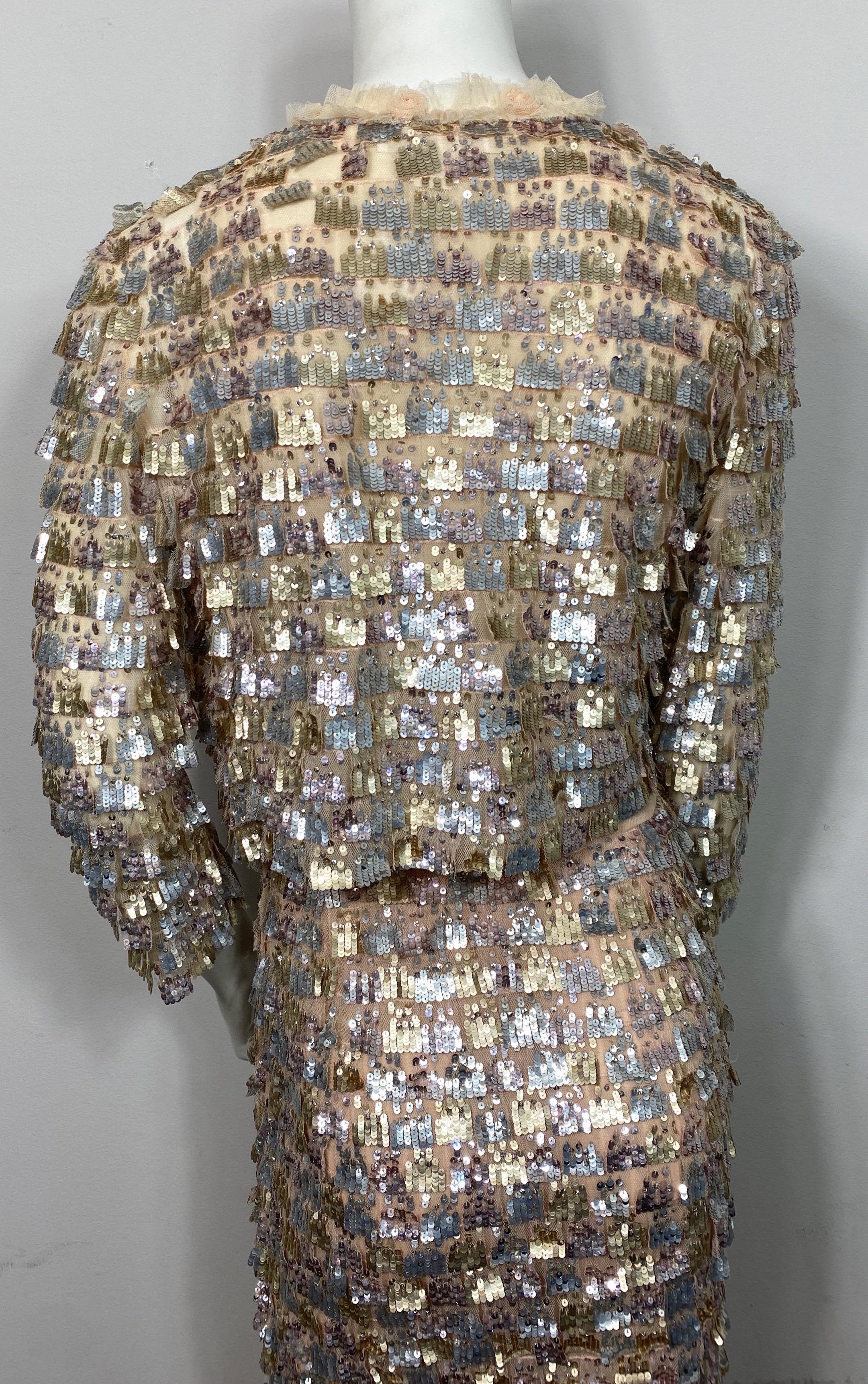 Oscar de la Renta Early 2000’s Nude and Metallic Gown with Jacket-Size 4 9
