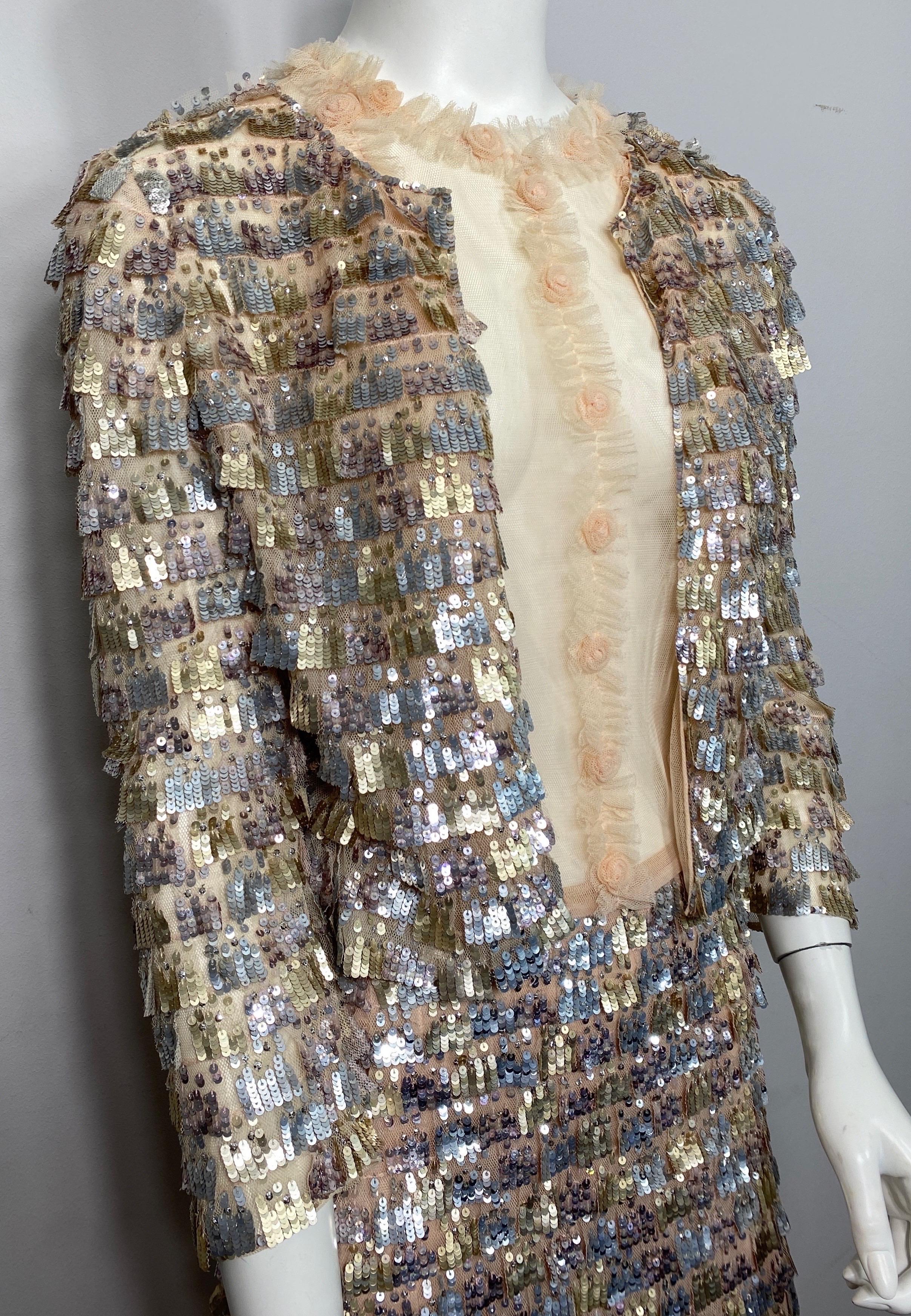 Oscar de la Renta Early 2000’s Nude and Metallic Gown with Jacket-Size 4 3