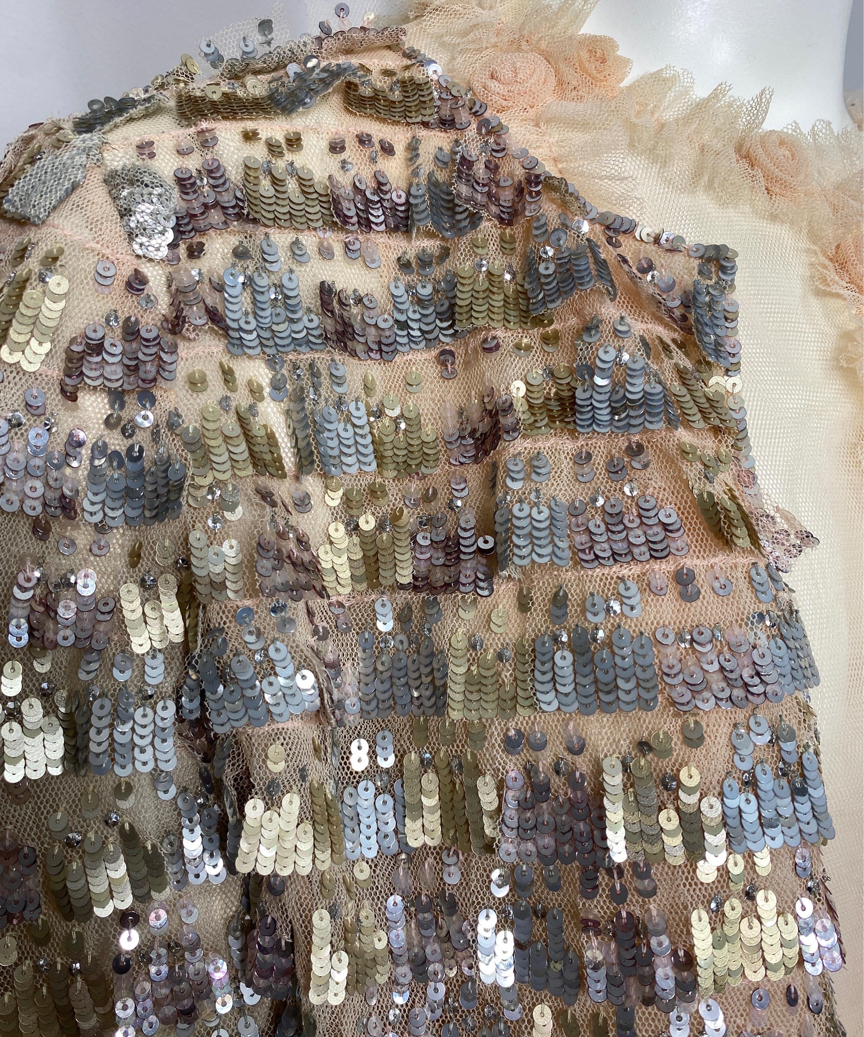 Oscar de la Renta Early 2000’s Nude and Metallic Gown with Jacket-Size 4 4