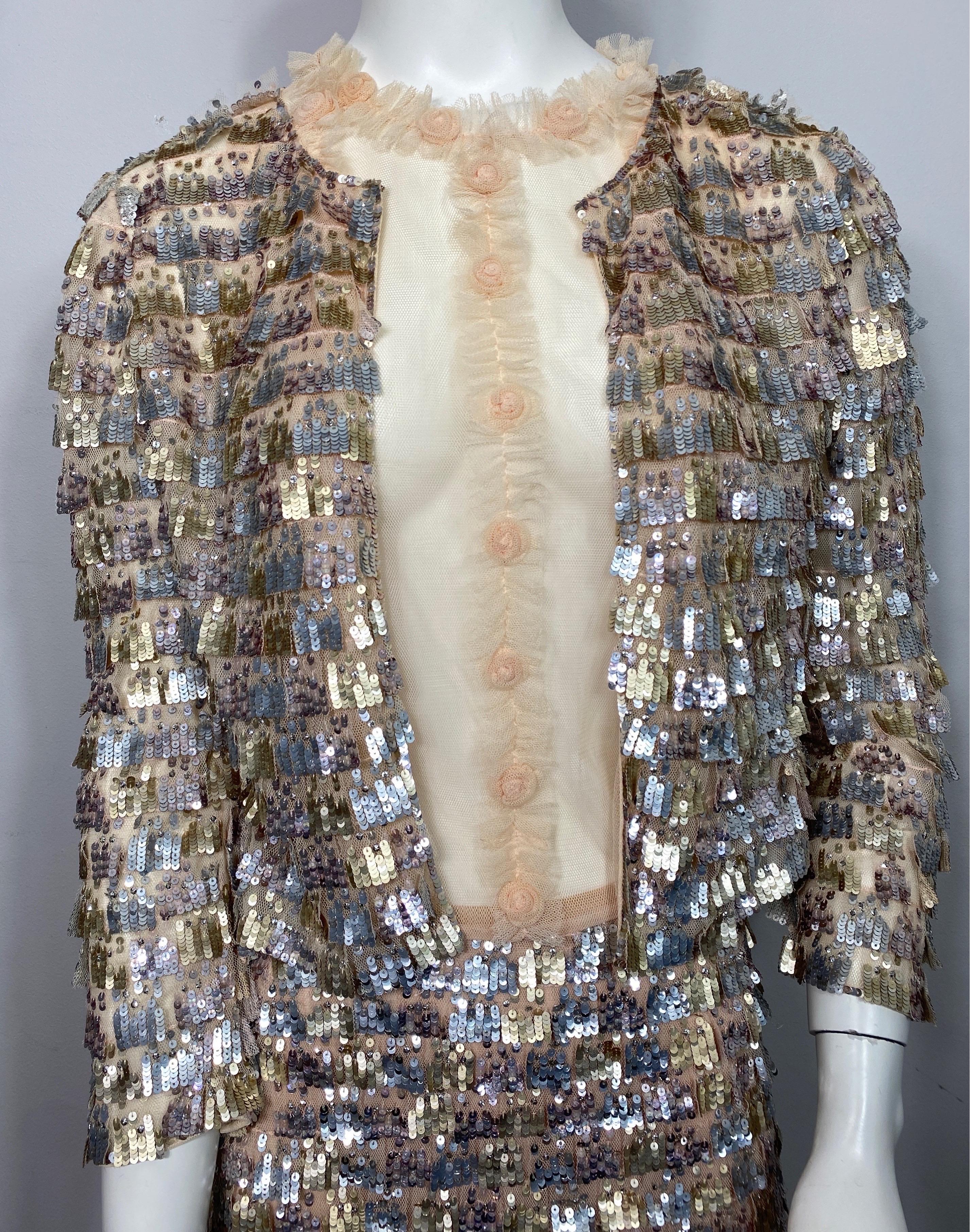Oscar de la Renta Early 2000’s Nude and Metallic Gown with Jacket-Size 4 5