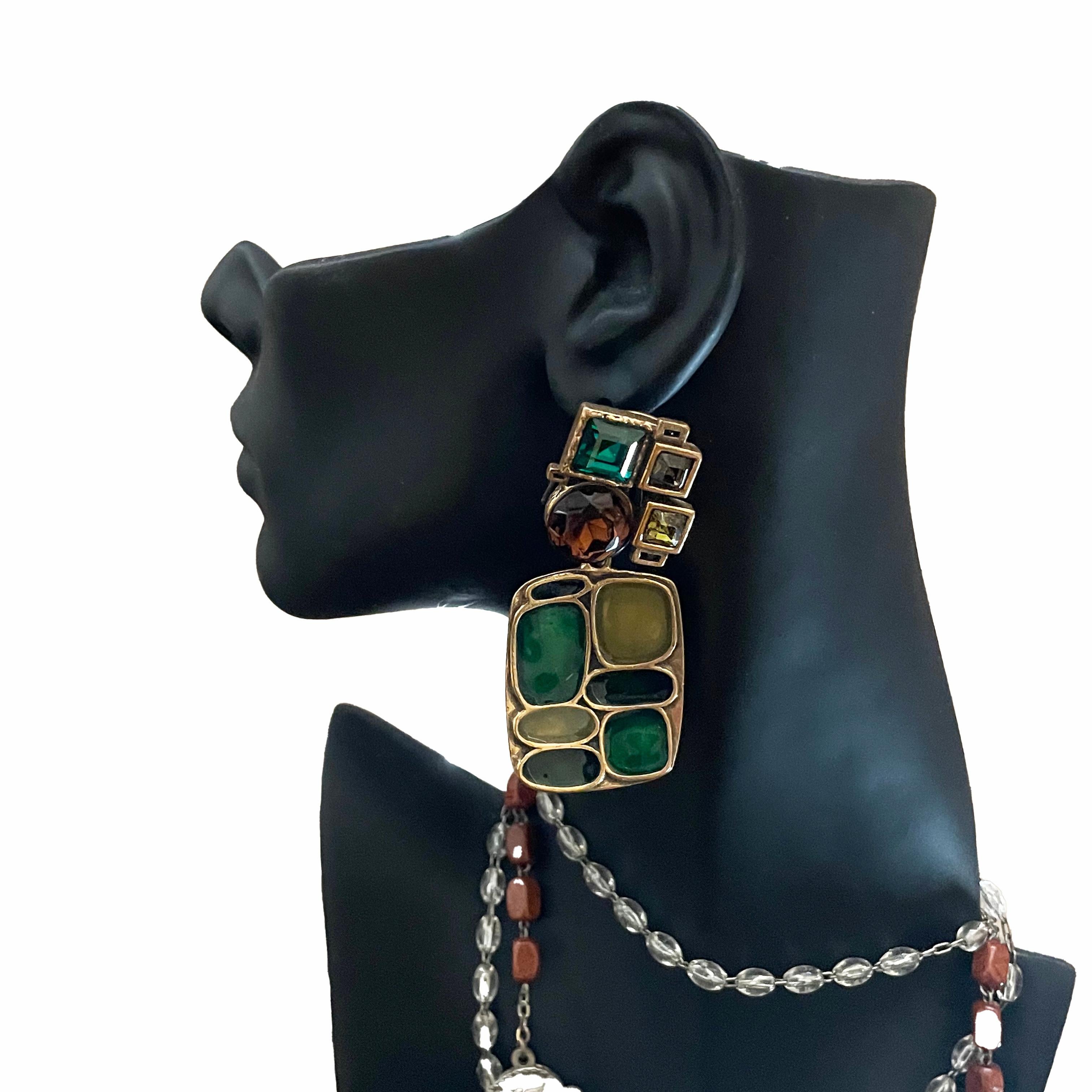 Moderniste Oscar De La Renta Boucles d'oreilles Modernist Dangle Statement Jewelry Vintage 3in Drop  en vente