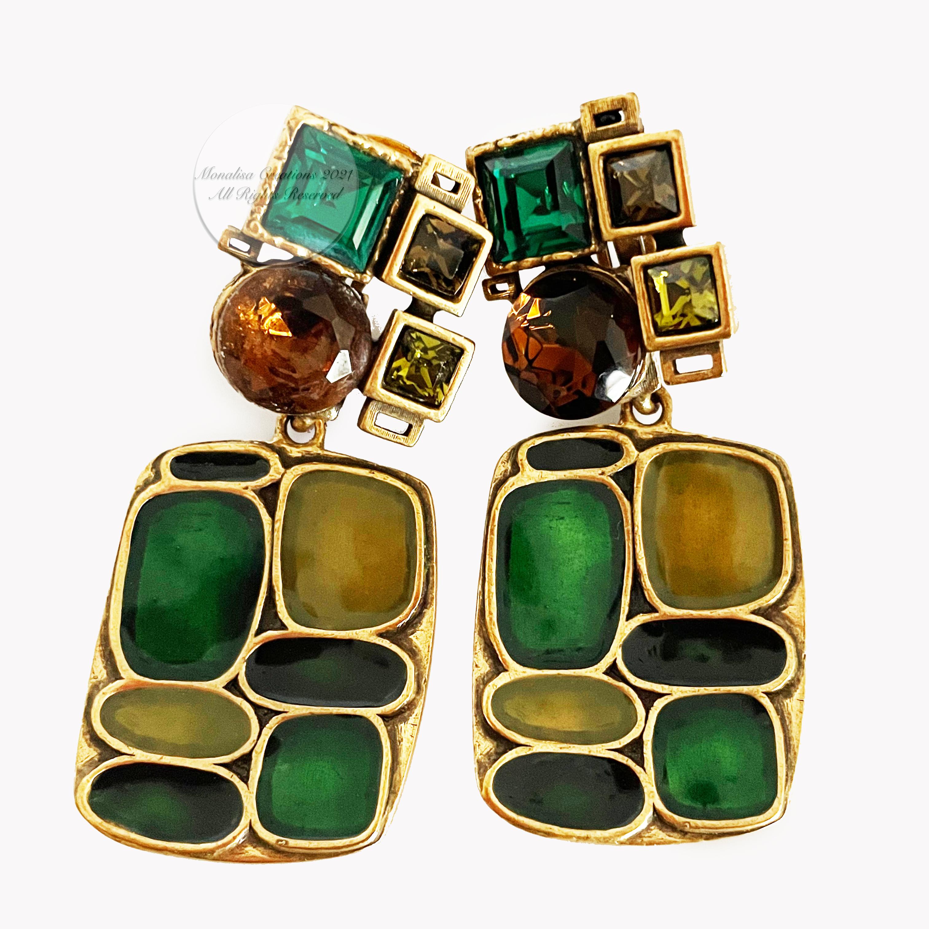 Women's or Men's Oscar de la Renta Earrings Modernist Dangle Statement Jewelry Vintage 3in Drop  For Sale