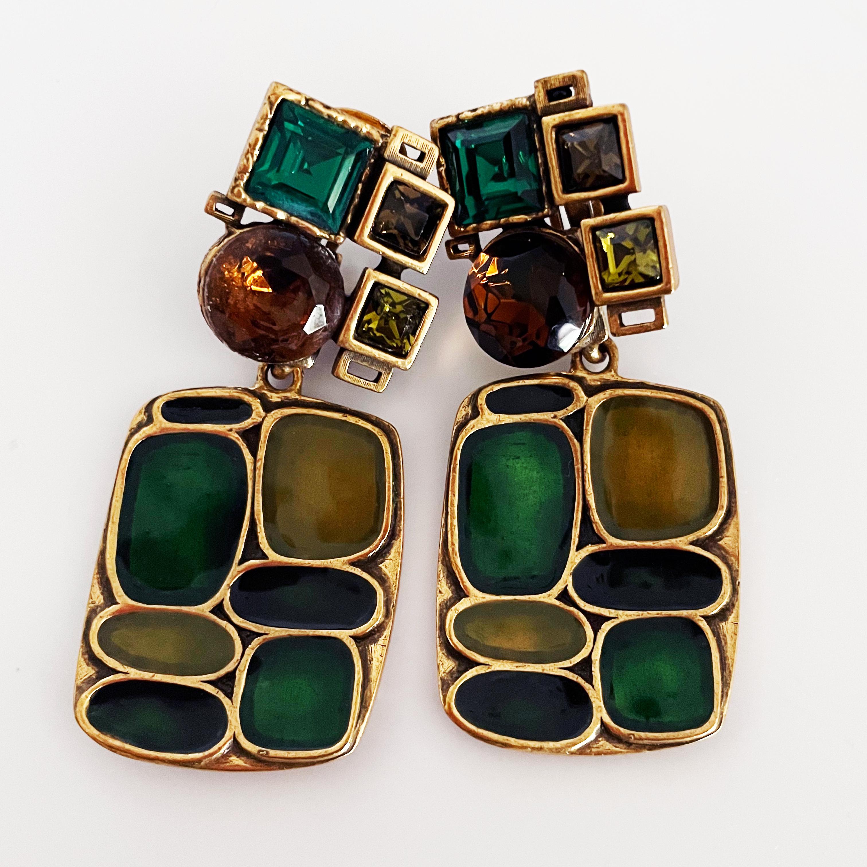 Oscar De La Renta Boucles d'oreilles Modernist Dangle Statement Jewelry Vintage 3in Drop  Bon état - En vente à Port Saint Lucie, FL