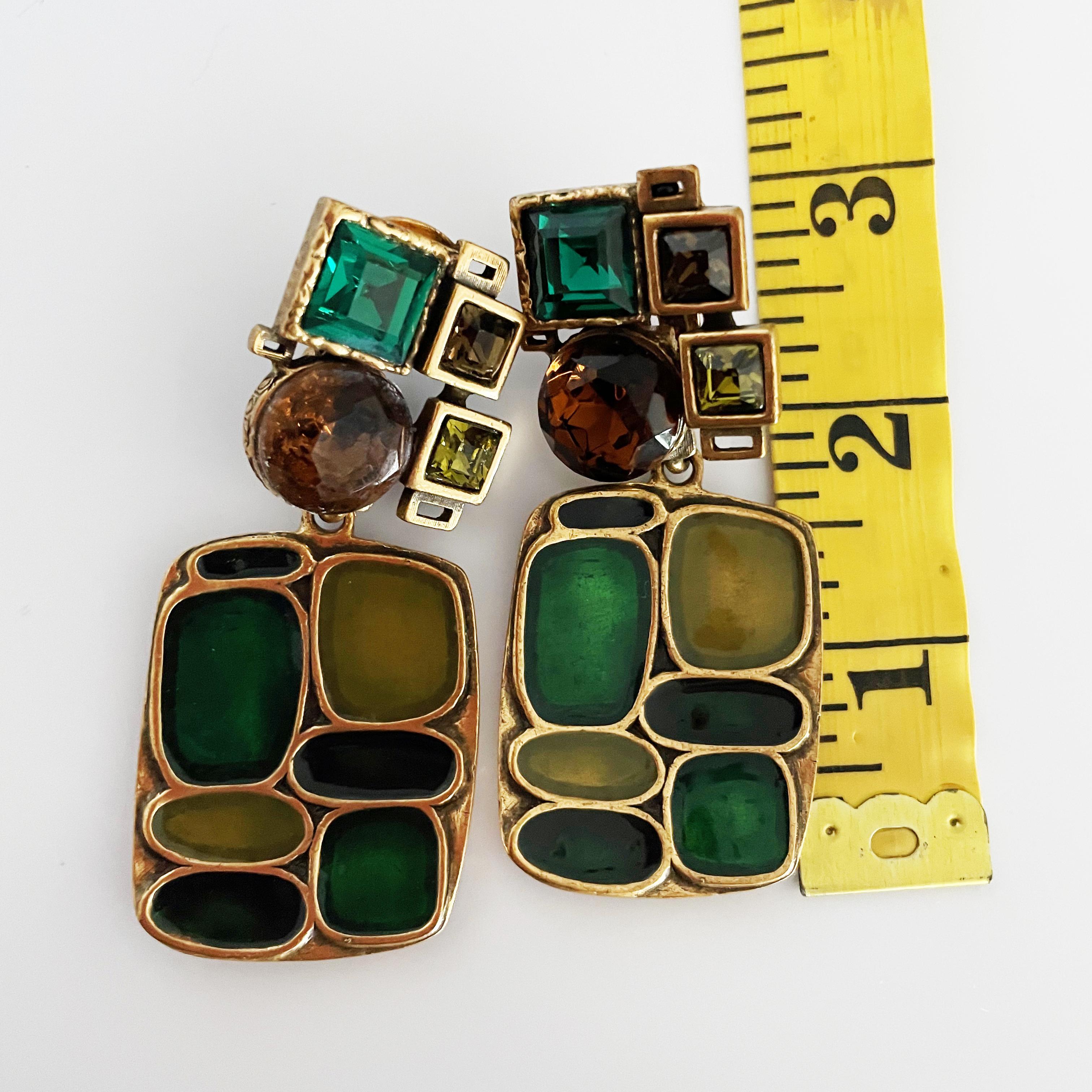 Oscar de la Renta Earrings Modernist Dangle Statement Jewelry Vintage 3in Drop  For Sale 1