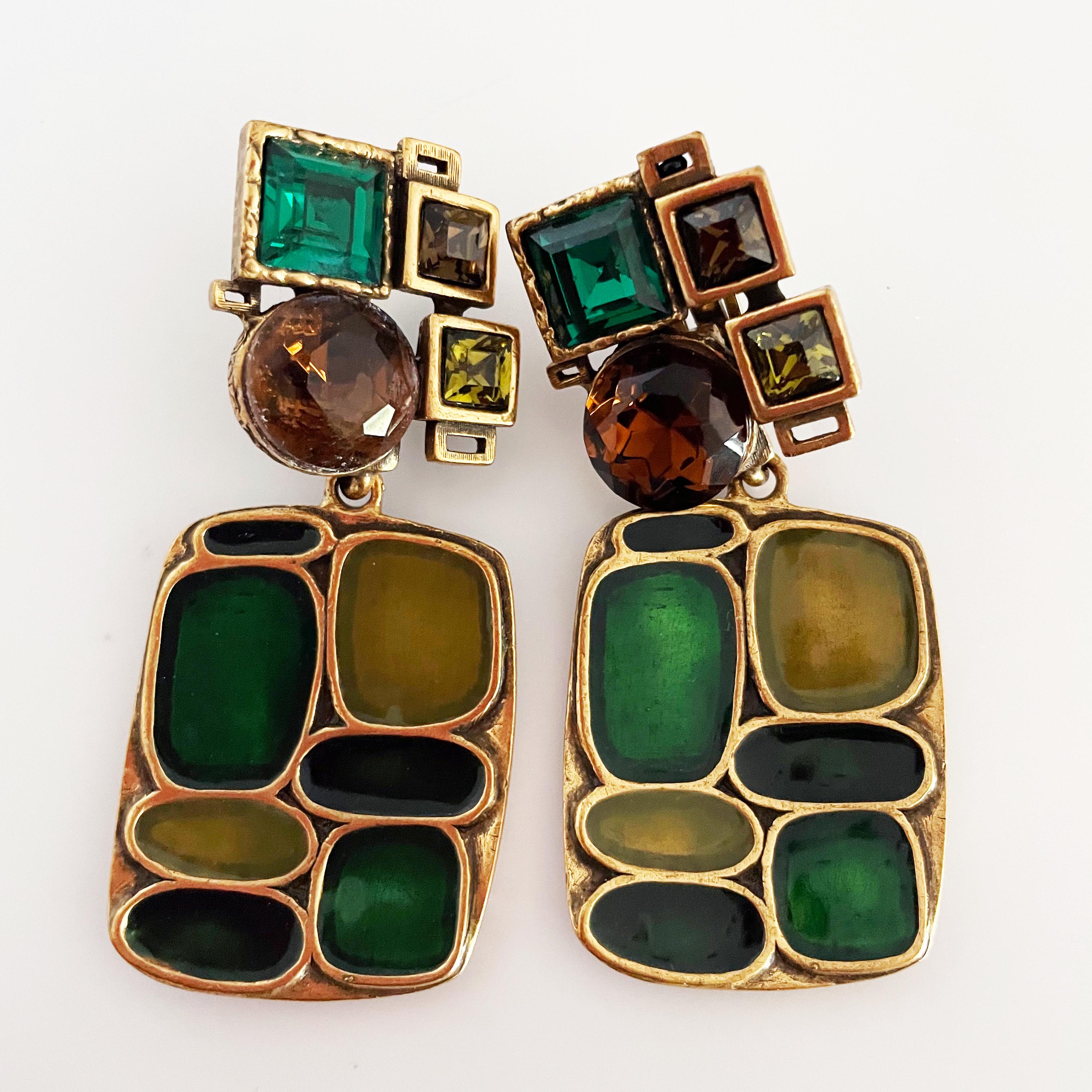 Oscar de la Renta Ohrringe Modernistische Ohrringe, Statement-Schmuck, Vintage, 3in-Tropfen im Angebot 2