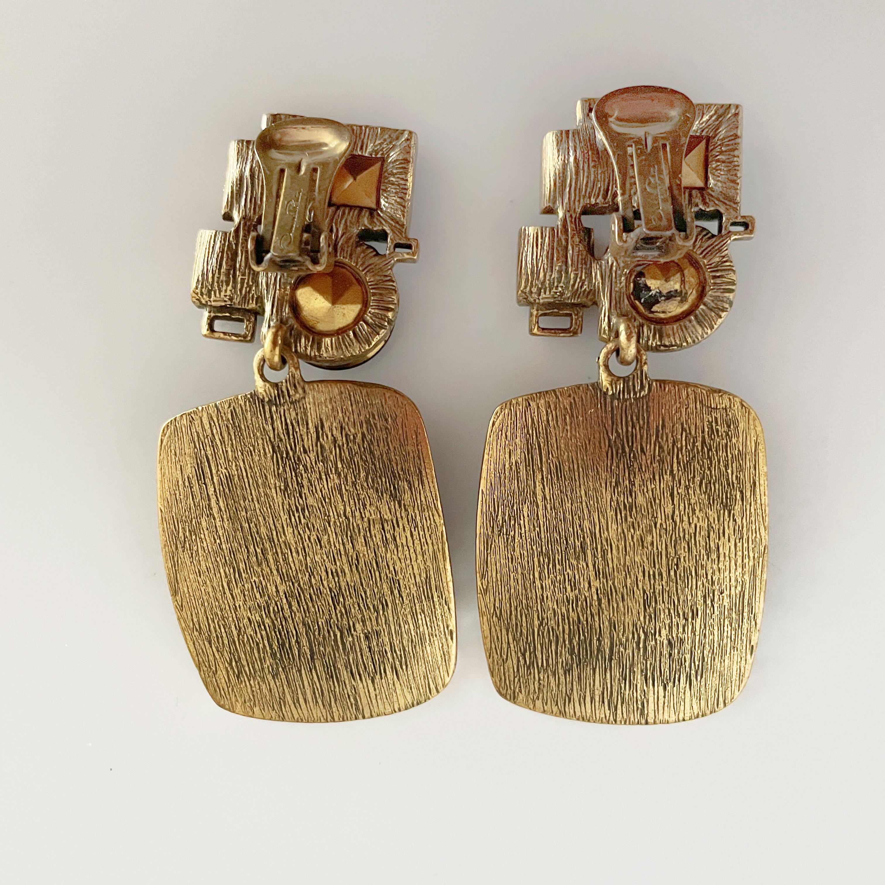 Oscar de la Renta Ohrringe Modernistische Ohrringe, Statement-Schmuck, Vintage, 3in-Tropfen im Angebot 3