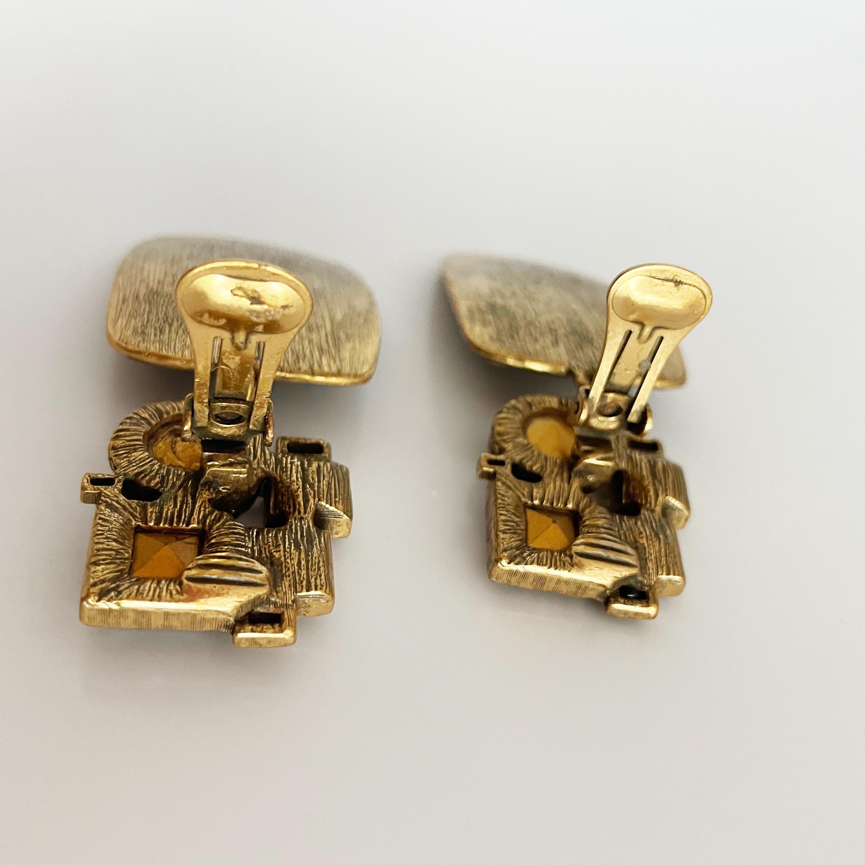 Oscar de la Renta Ohrringe Modernistische Ohrringe, Statement-Schmuck, Vintage, 3in-Tropfen im Angebot 4
