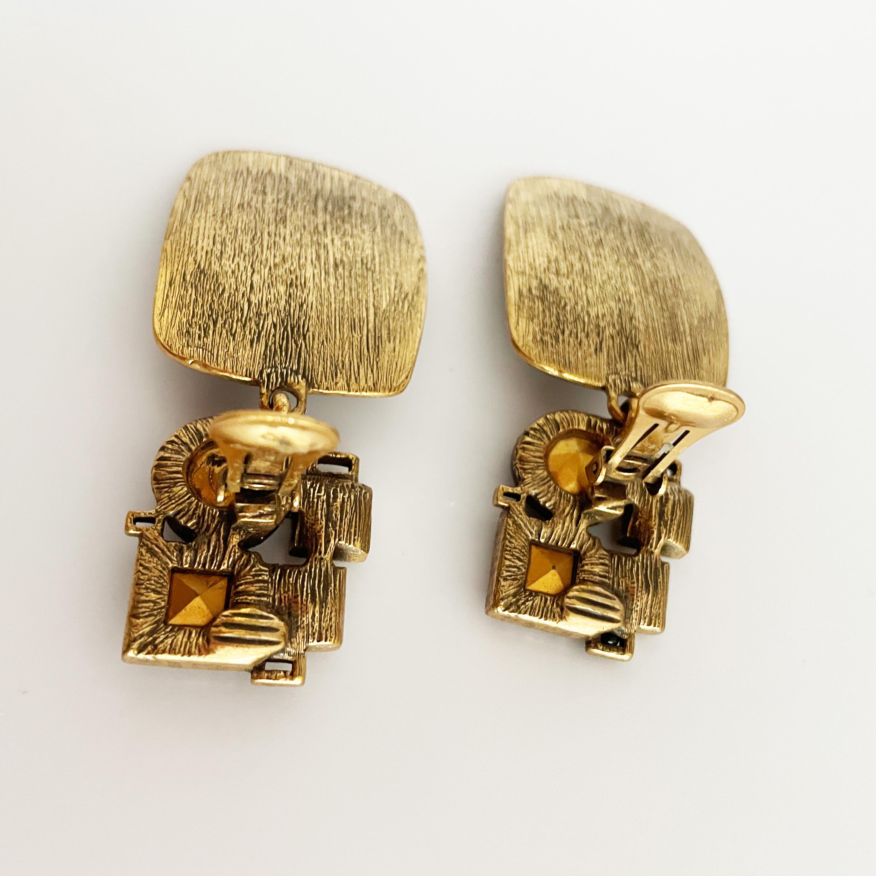 Oscar De La Renta Boucles d'oreilles Modernist Dangle Statement Jewelry Vintage 3in Drop  en vente 4