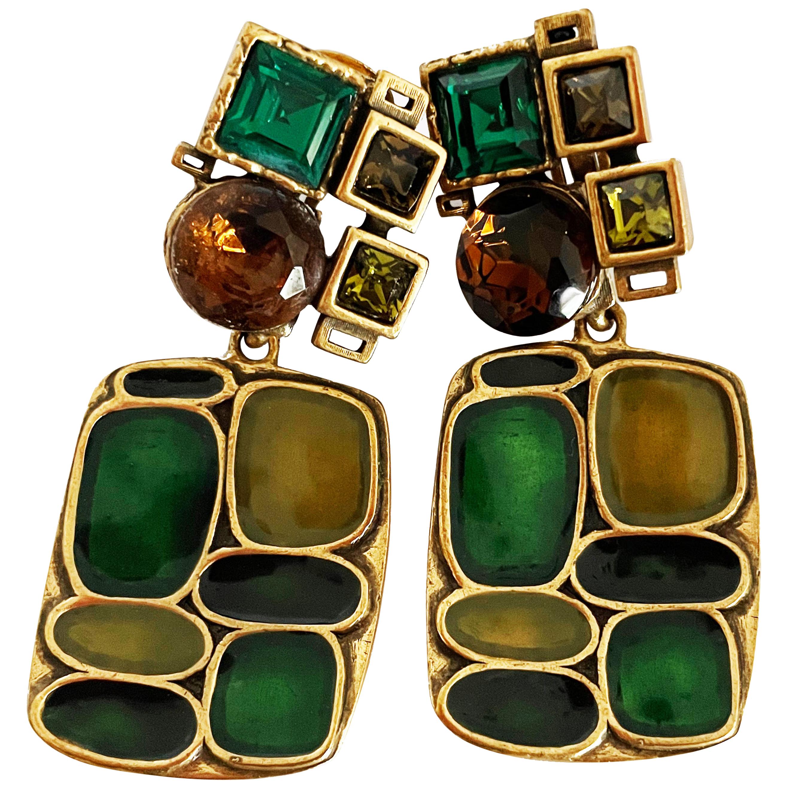Oscar De La Renta Boucles d'oreilles Modernist Dangle Statement Jewelry Vintage 3in Drop  en vente