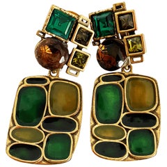 Oscar de la Renta Earrings Modernist Dangle Statement Jewelry Vintage 3in Drop 