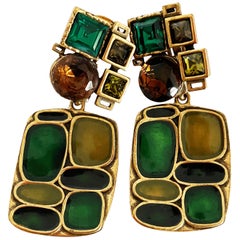 Oscar de la Renta Earrings Modernist Dangle Statement Jewelry Vintage 3in Drop