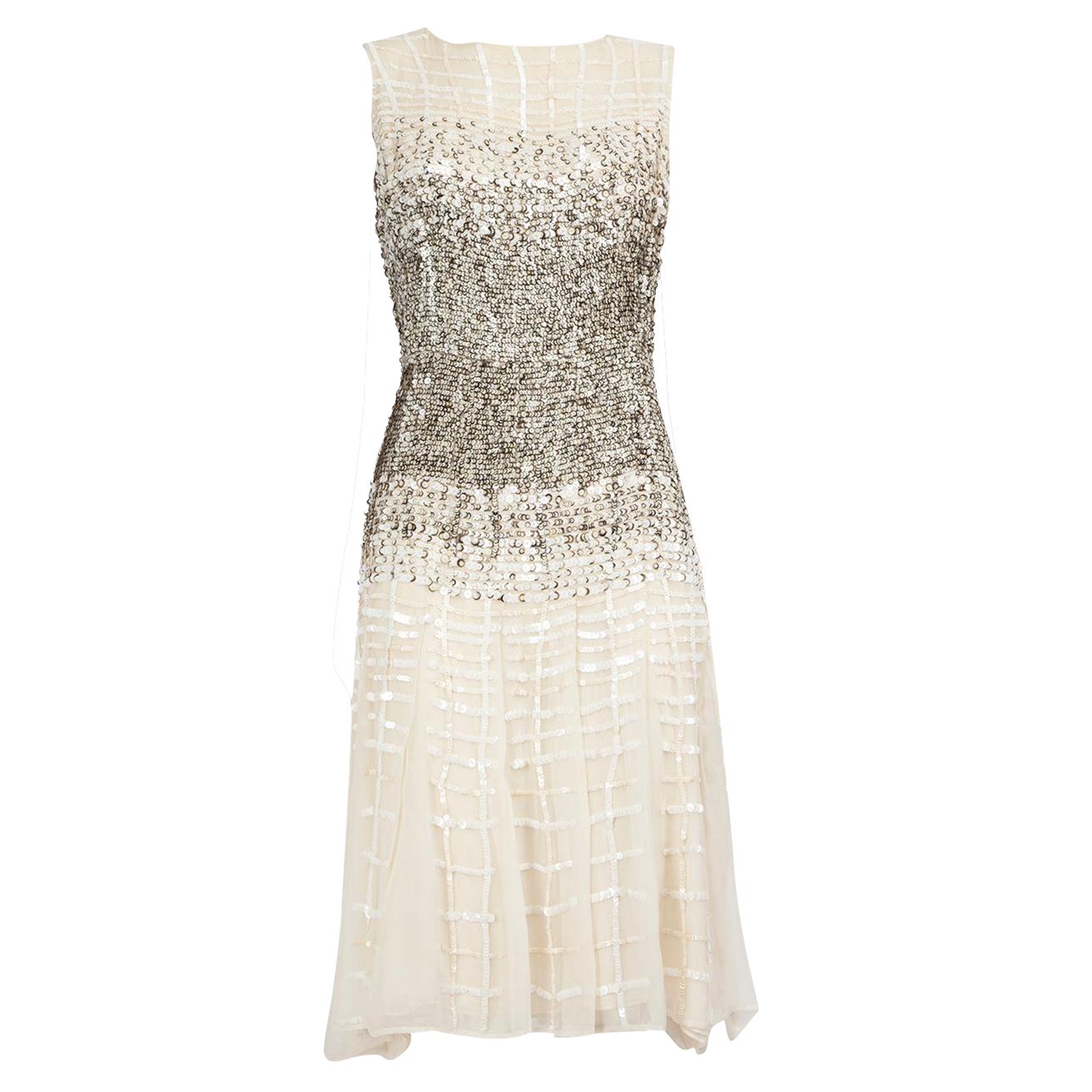 Oscar De La Renta Ecru Silk Ombré Sequin Knee Length Dress Size XXL