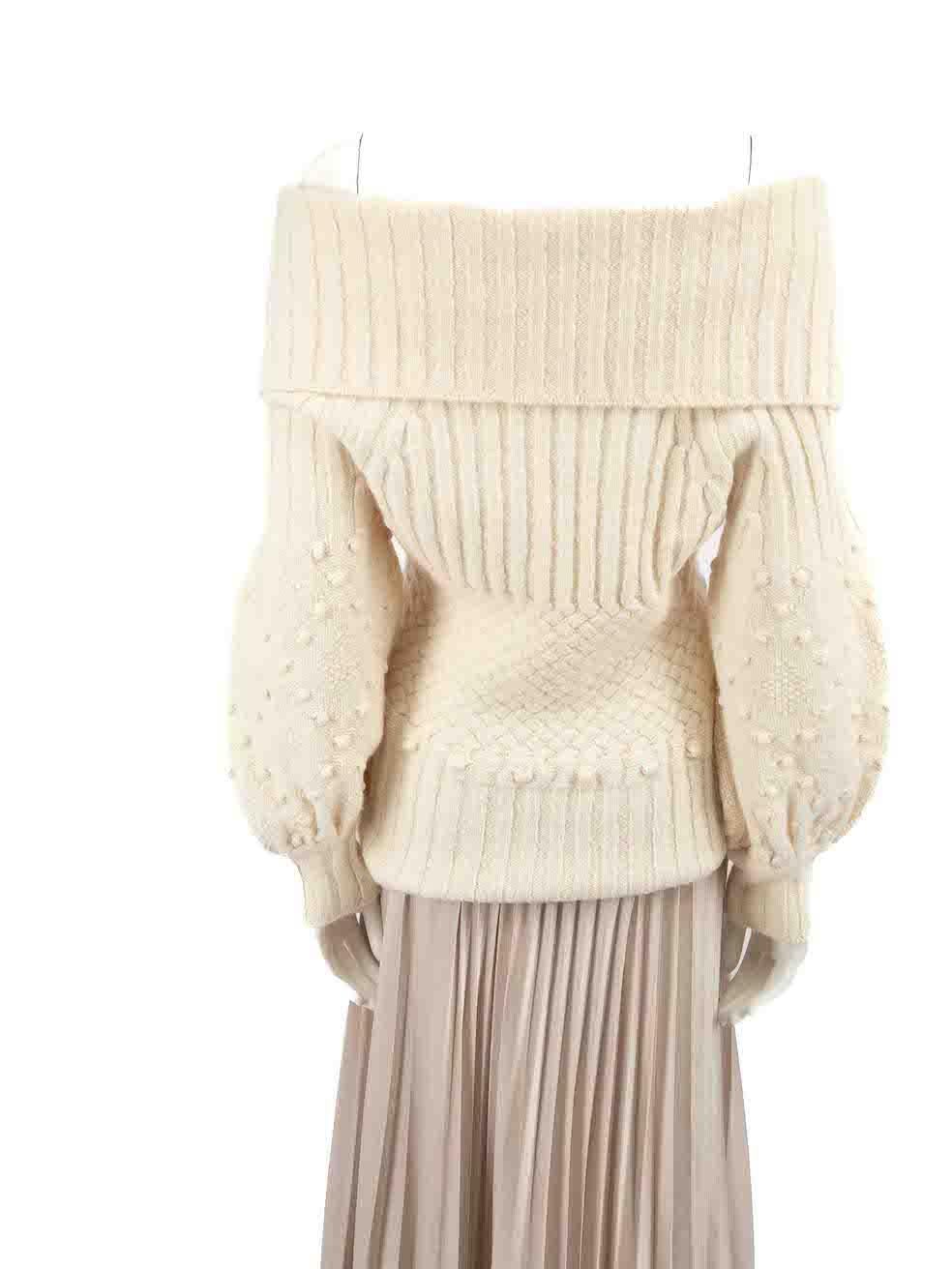 Oscar de la Renta Ecru Wool Off Shoulder Knit Jumper Size M In New Condition For Sale In London, GB