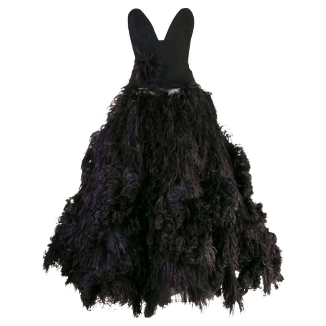 Oscar de la Renta élégante robe de bal sans bretelles à plumes noires S/S 2019 Taille 2