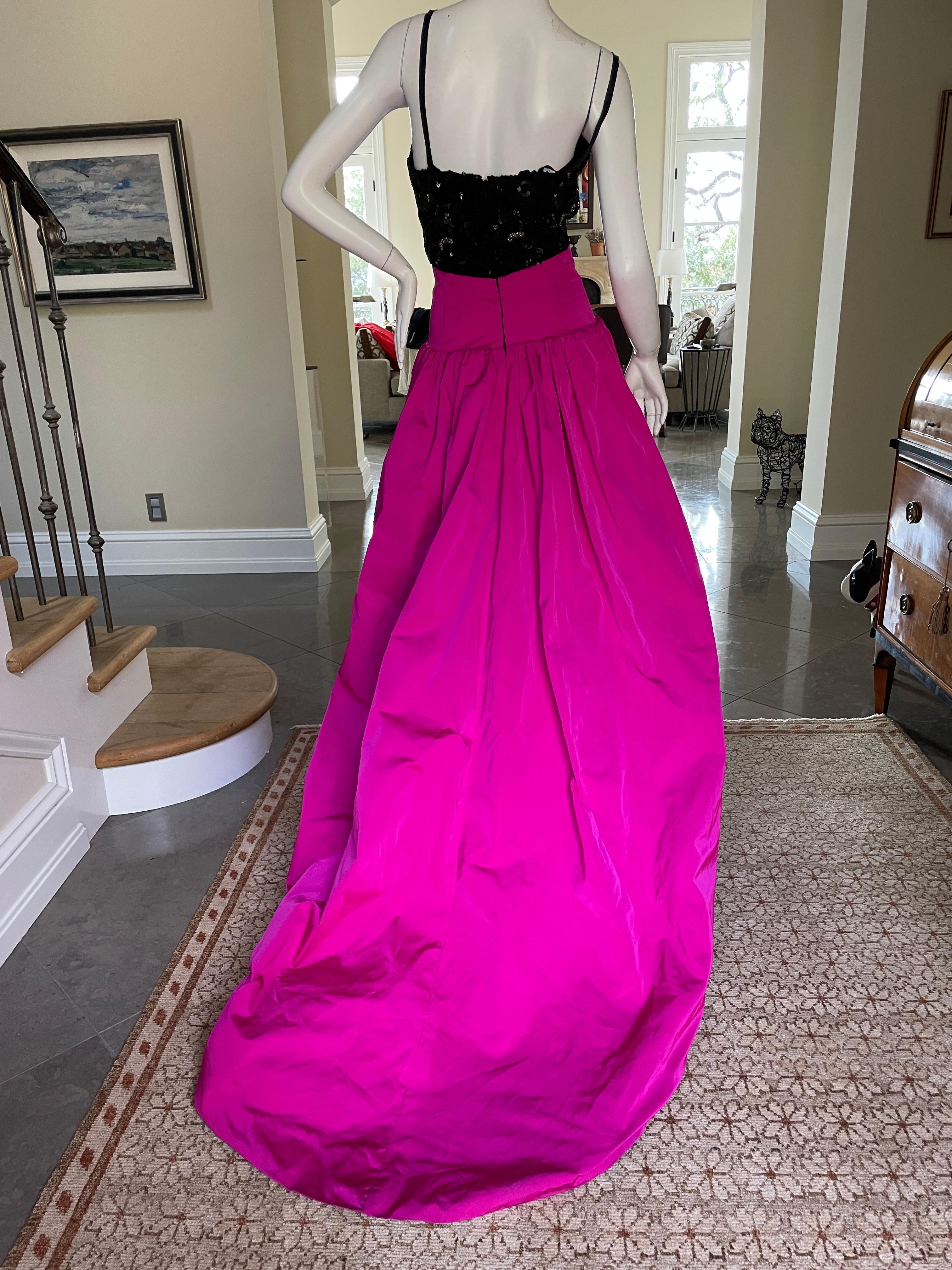 Oscar de la Renta Embellished Evening Dress w Fuschia Taffeta Ball Skirt & Train For Sale 5