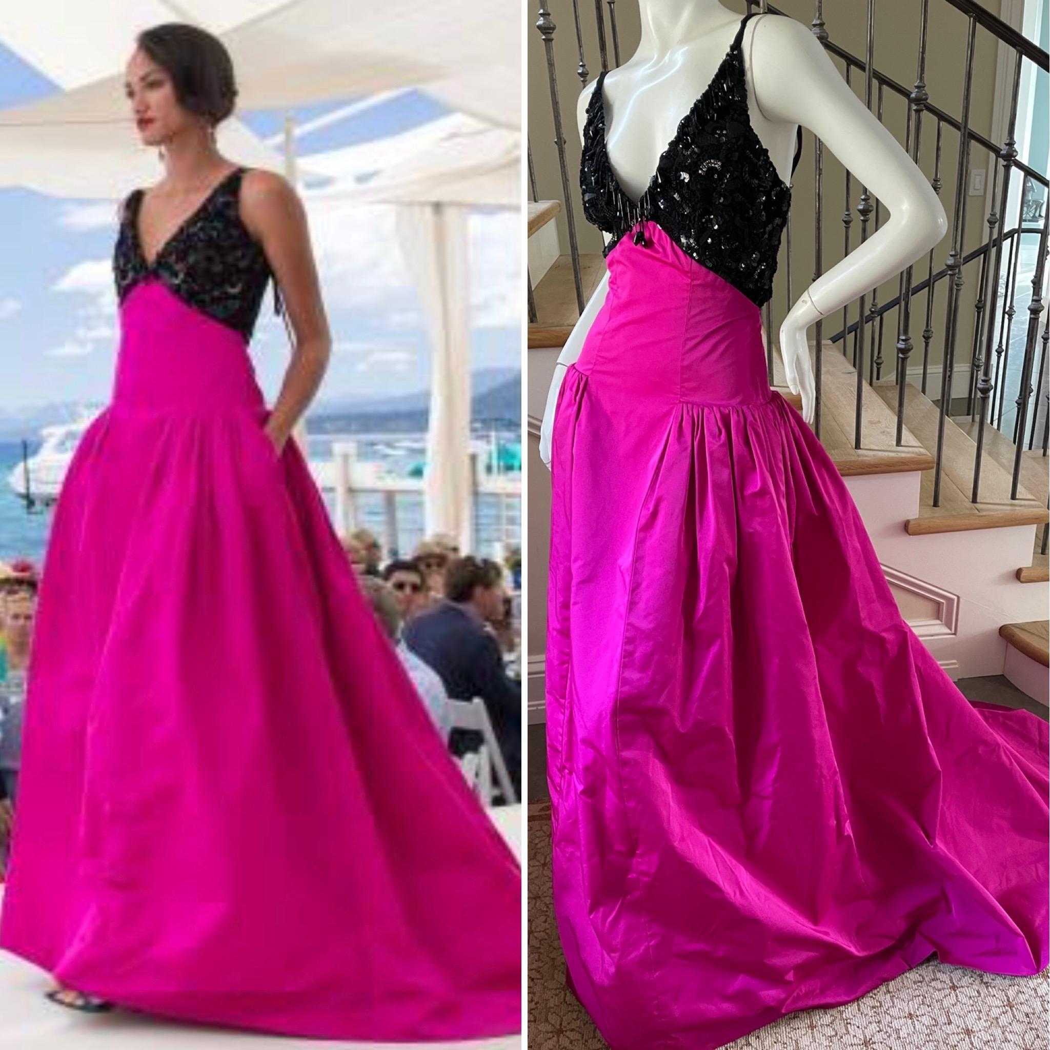 Purple Oscar de la Renta Embellished Evening Dress w Fuschia Taffeta Ball Skirt & Train For Sale