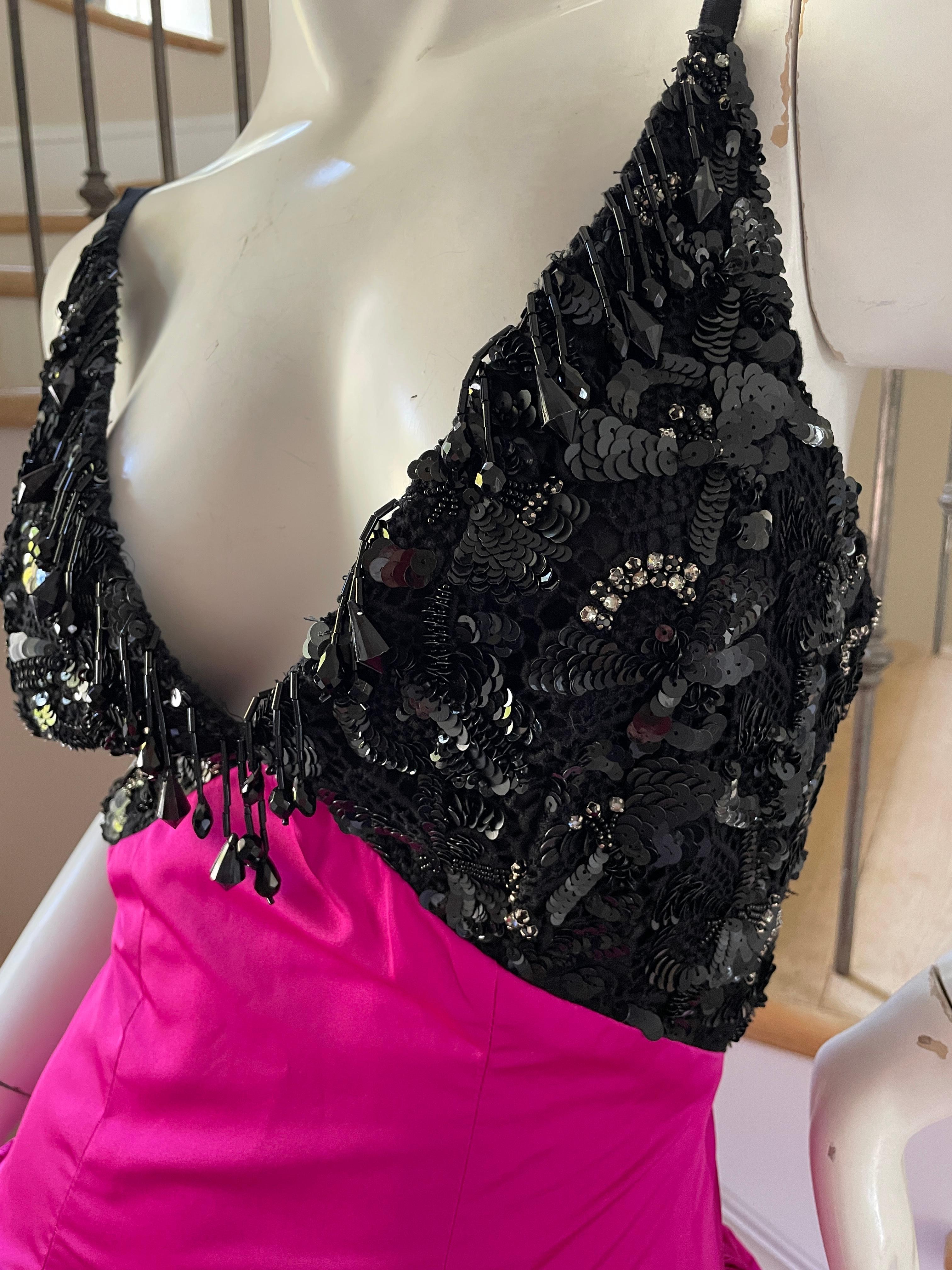 Women's Oscar de la Renta Embellished Evening Dress w Fuschia Taffeta Ball Skirt & Train For Sale