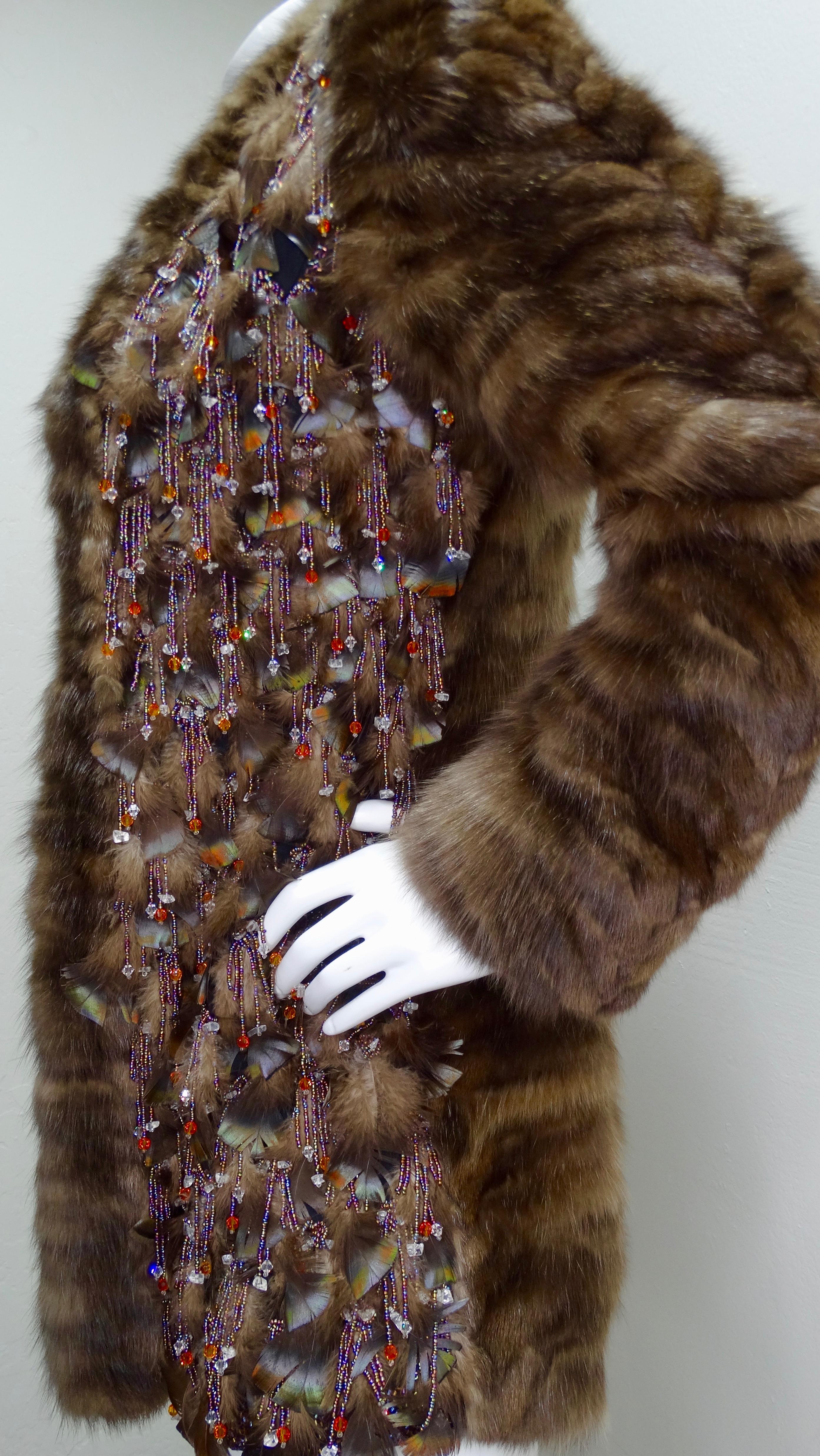 Oscar de la Renta Embellished Fur Coat 2