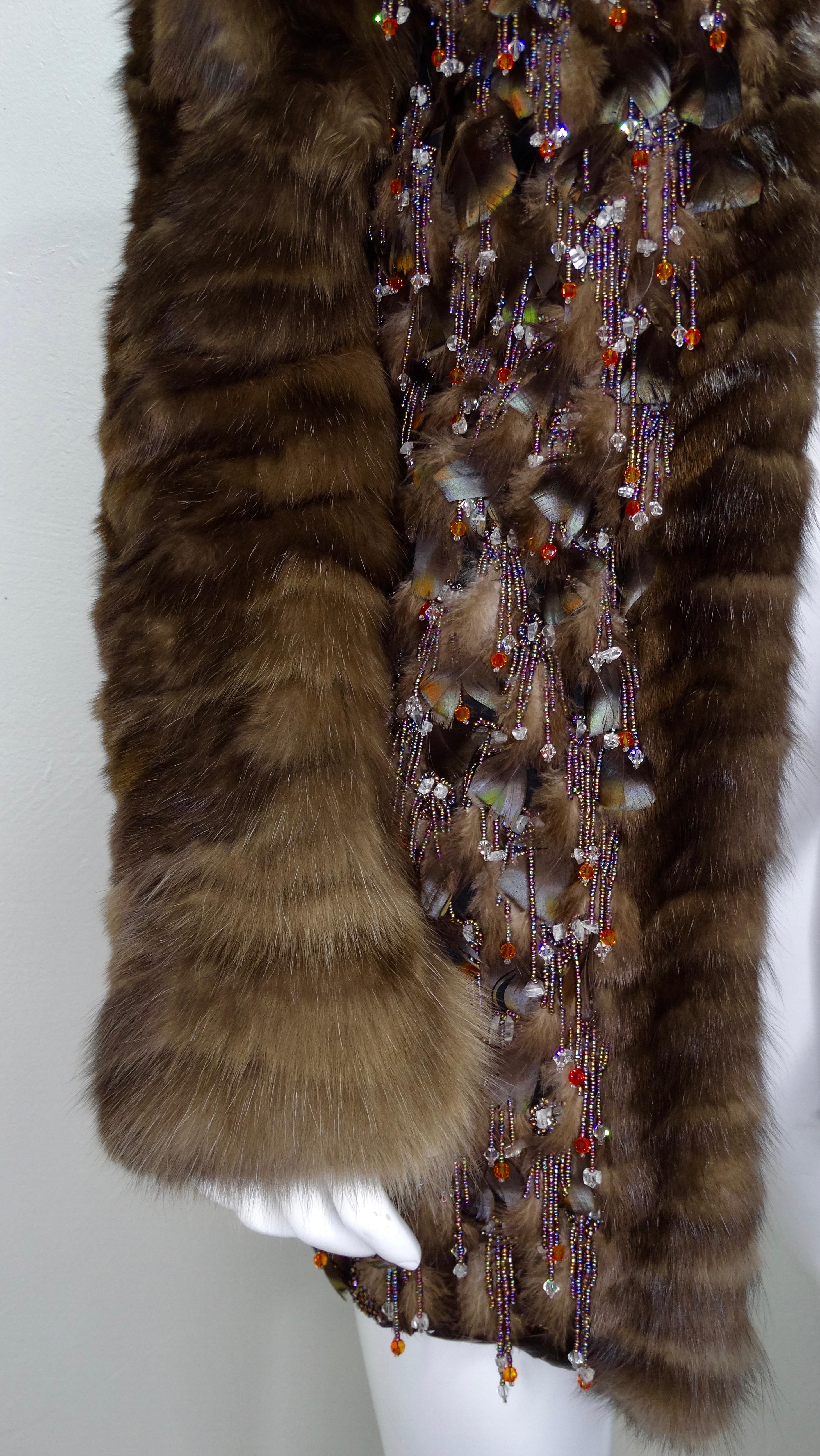 Black Oscar de la Renta Embellished Fur Coat