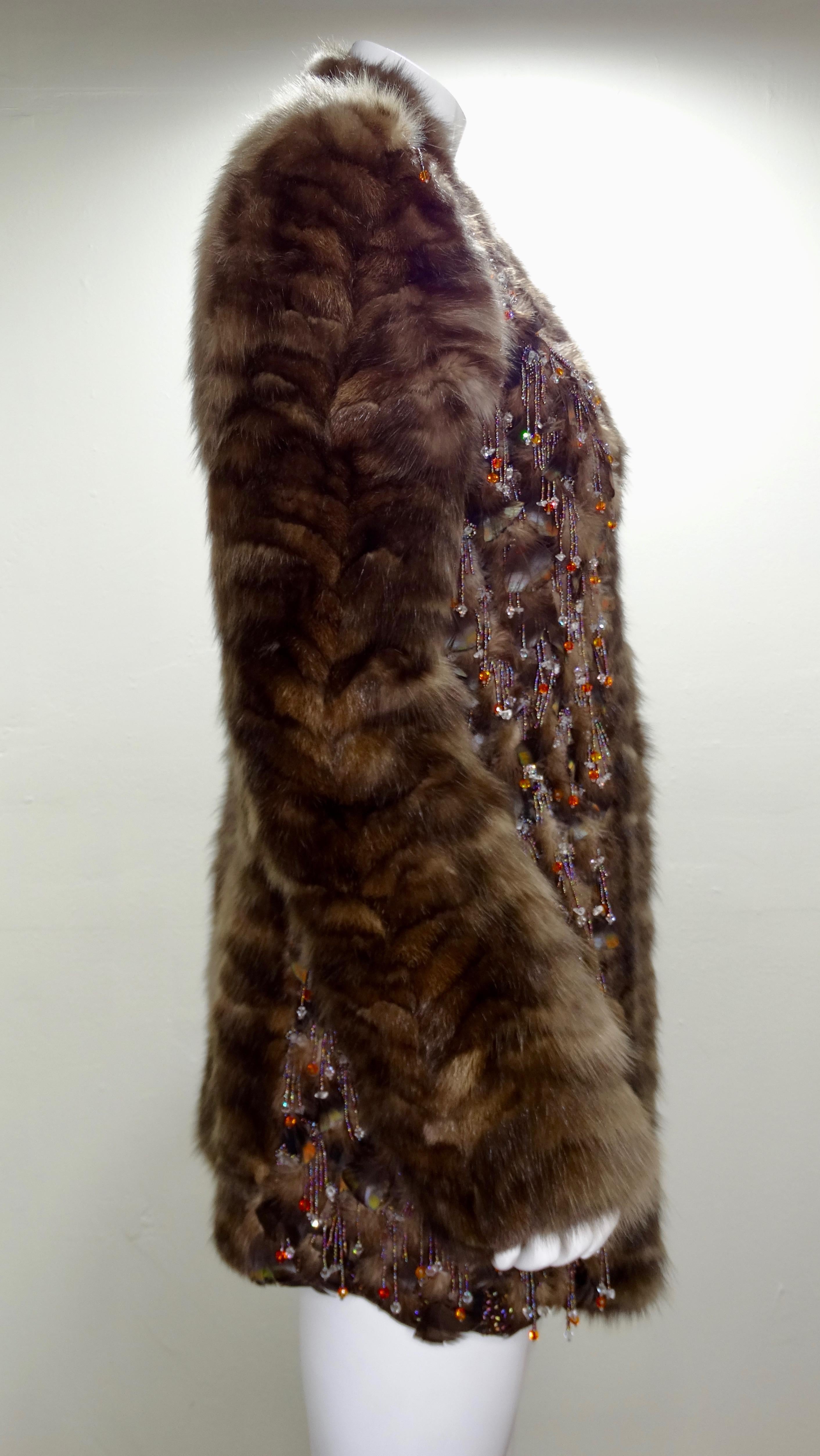 Women's or Men's Oscar de la Renta Embellished Fur Coat